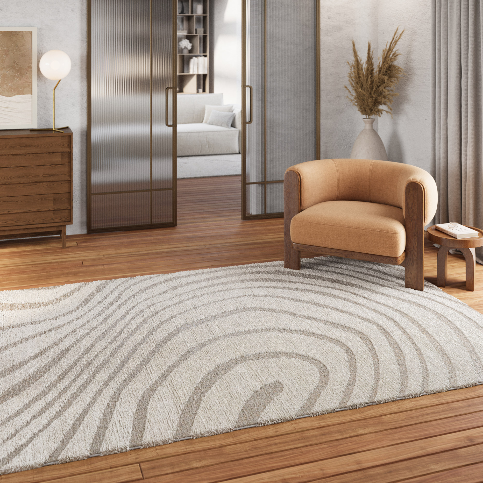 Kurzflor Teppich Creme Beige 