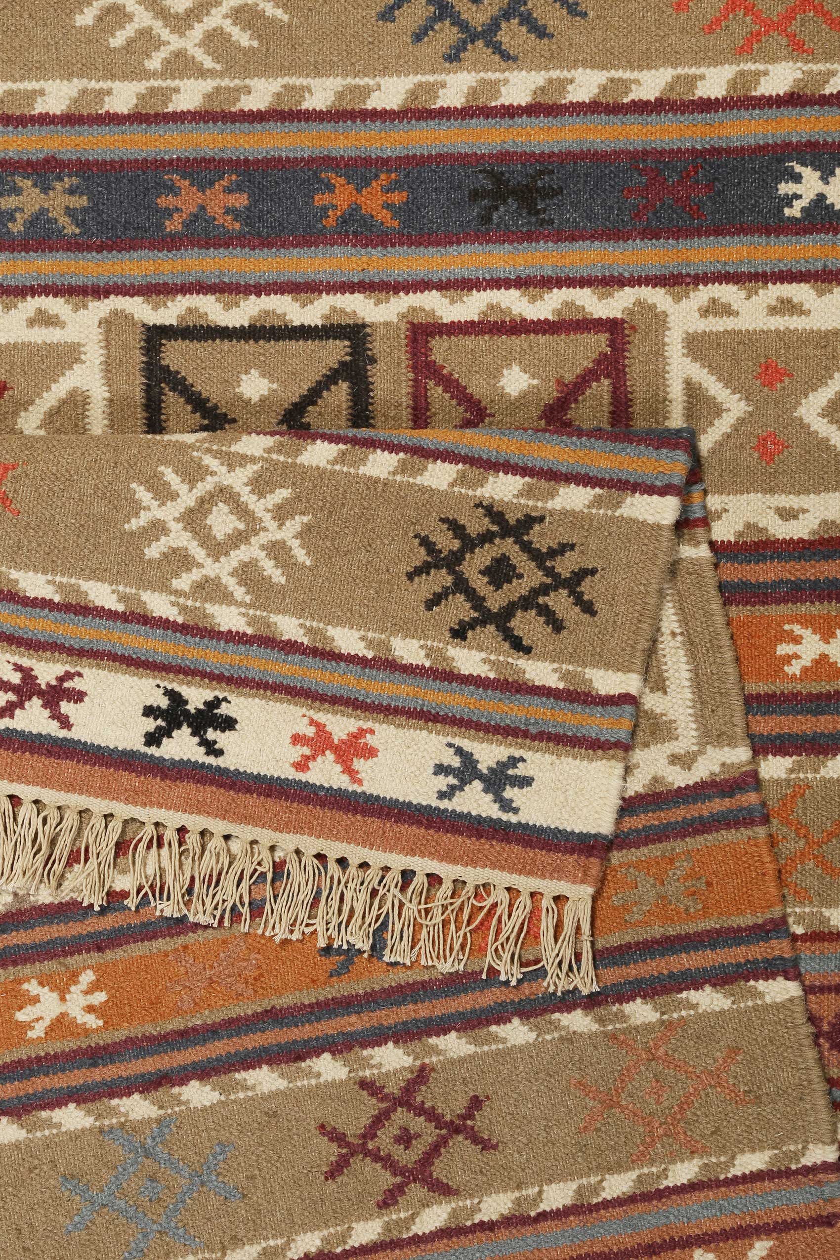 Esprit Kelim Teppich Taupe Braun Rot aus Wolle 