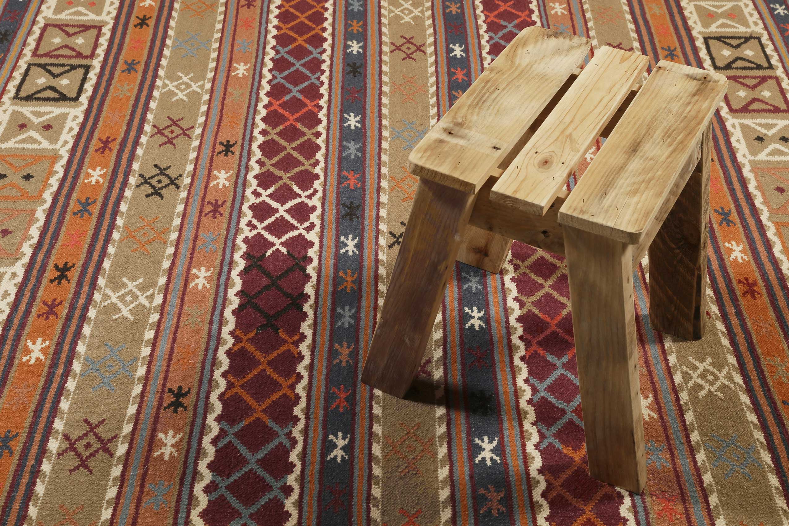 Esprit Kelim Teppich Taupe Braun Rot aus Wolle 