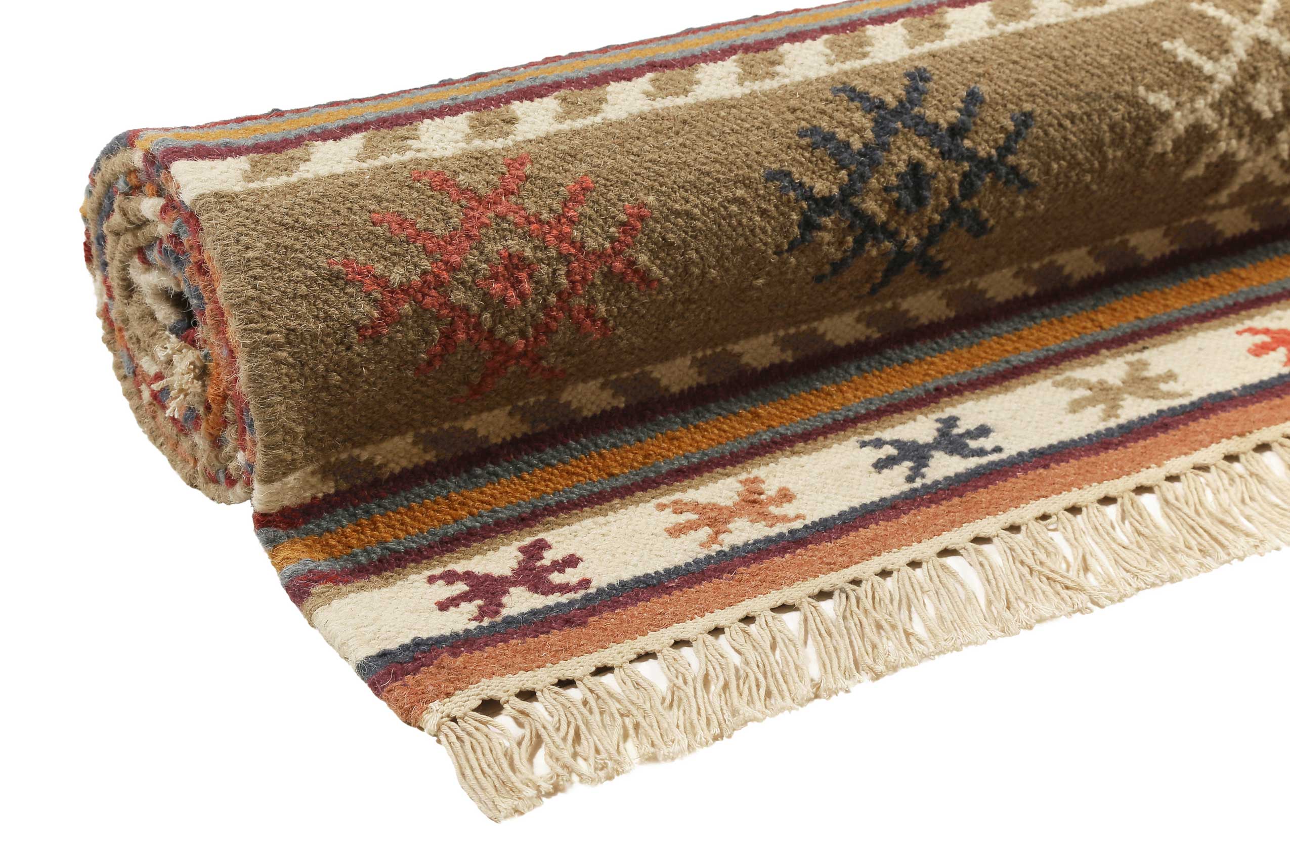 Esprit Kelim Teppich Taupe Braun Rot aus Wolle 