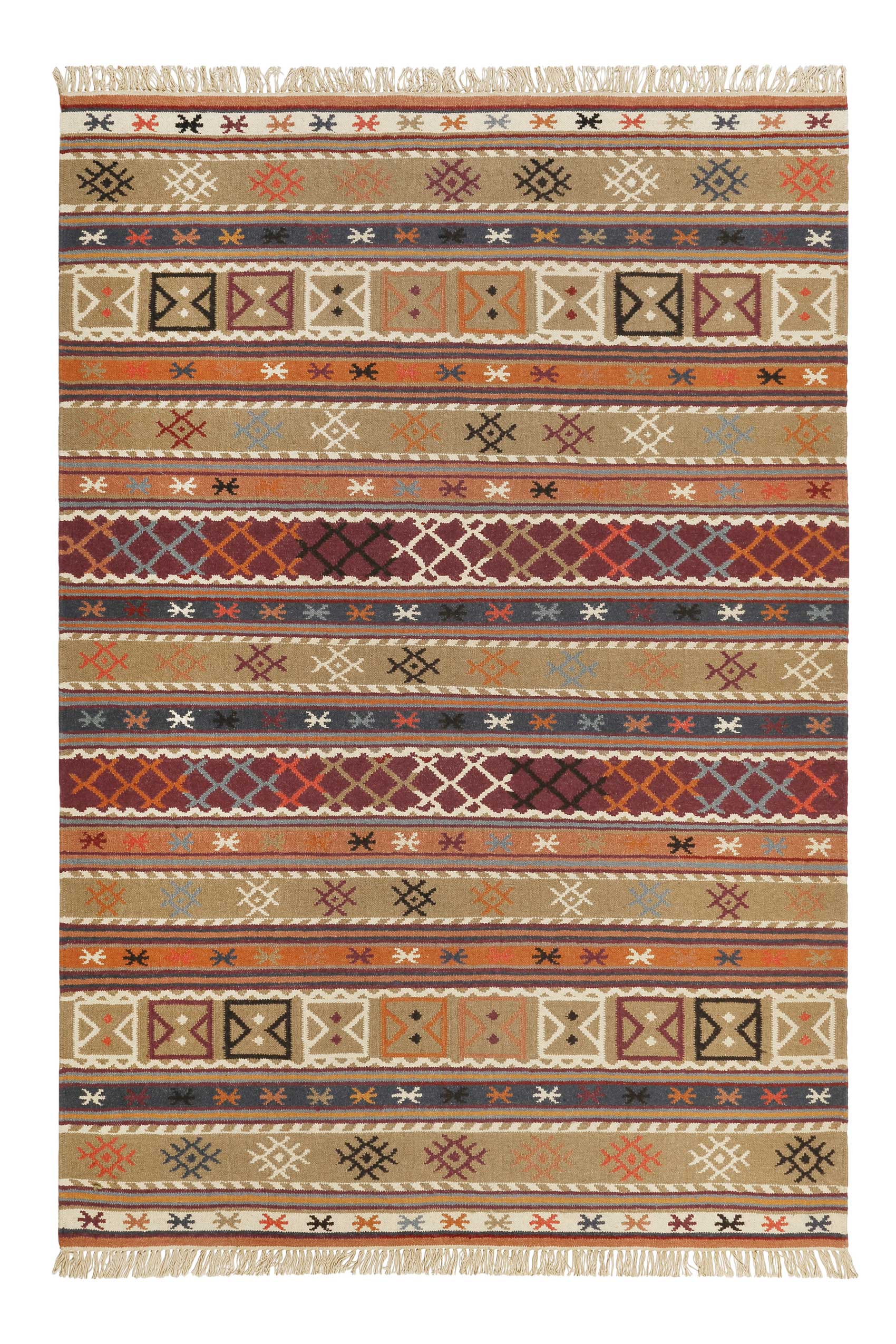Esprit Kelim Teppich Taupe Braun Rot aus Wolle 