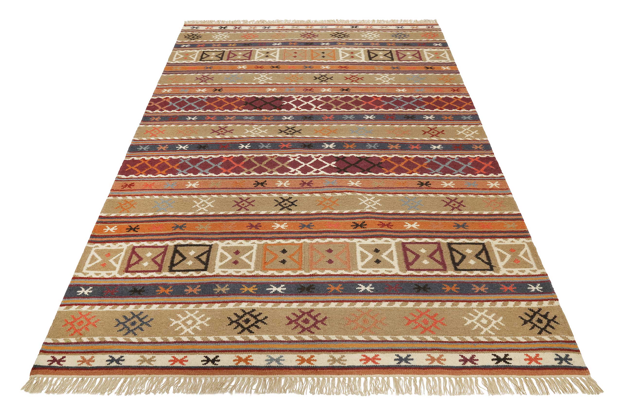 Esprit Kelim Teppich Taupe Braun Rot aus Wolle 