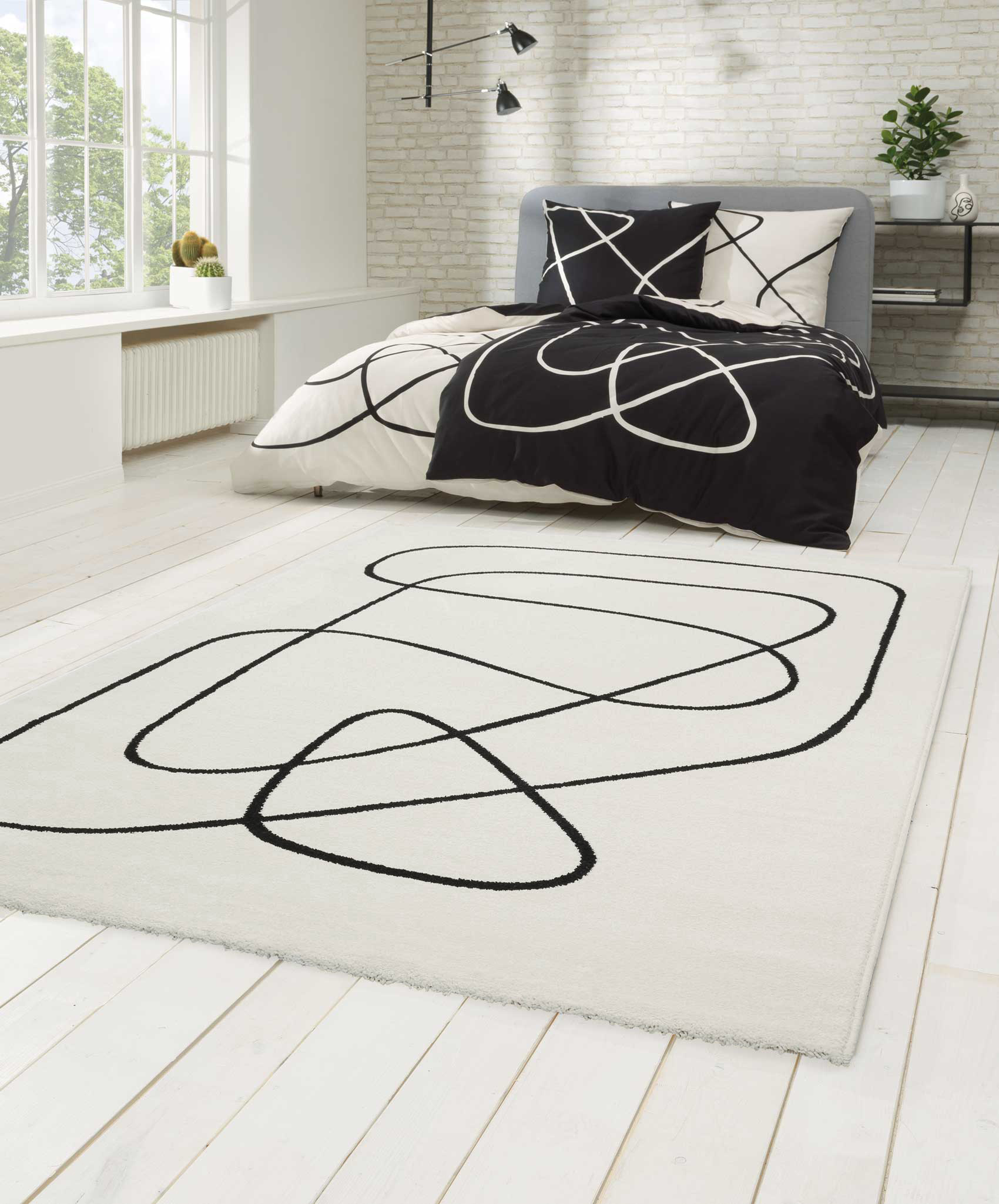Esprit Teppich Weiß Schwarz Kurzflor 