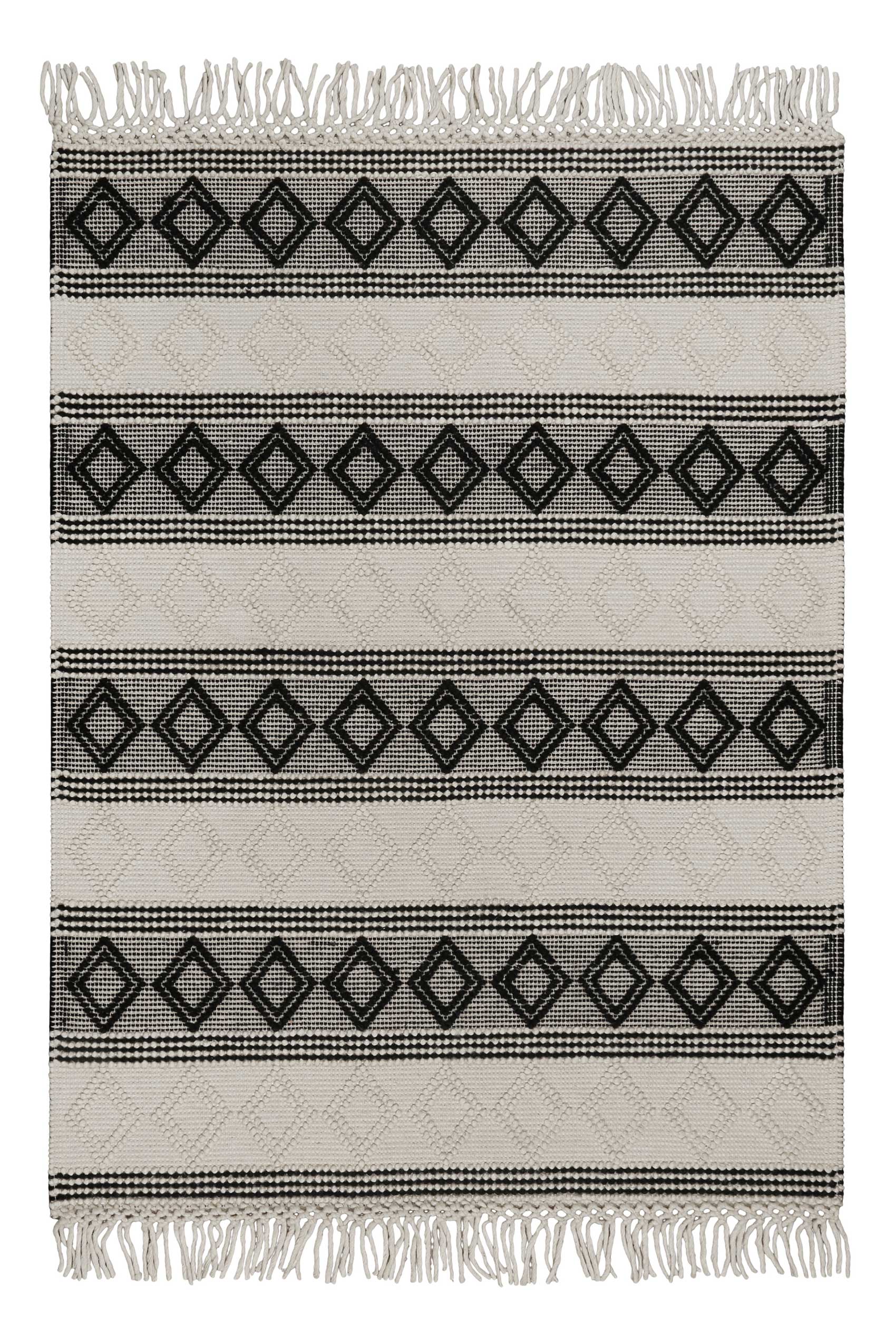 Esprit Teppich handgewebt Weiß Schwarz aus Wolle » Cara « - Ansicht 1