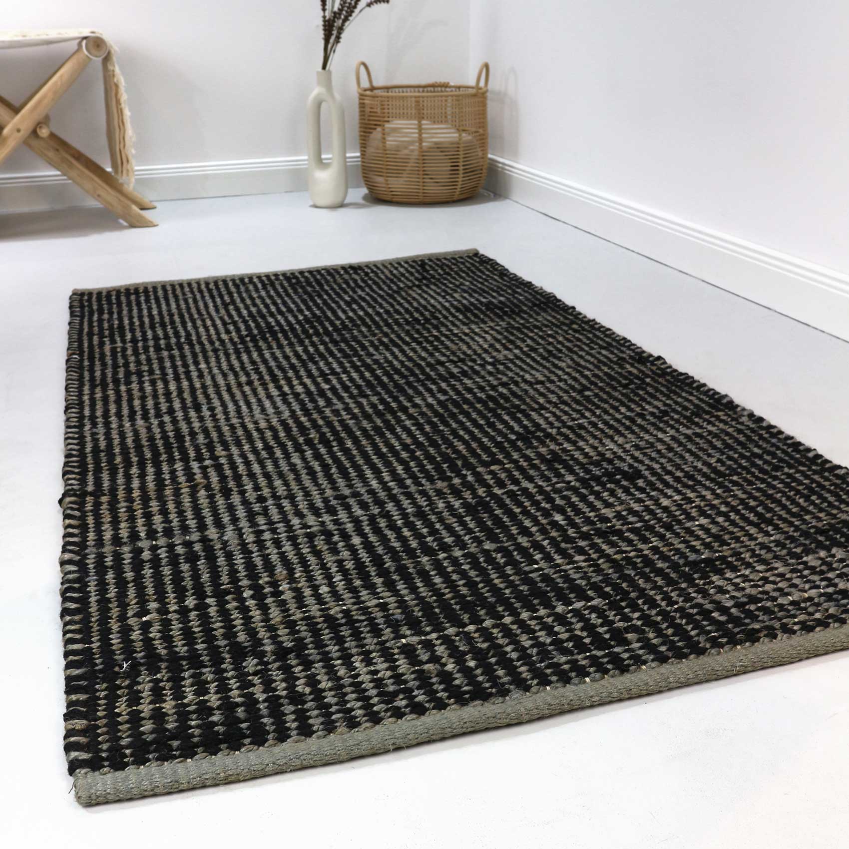 Esprit Kelim Teppich Grau Schwarz aus Jute & Wolle 