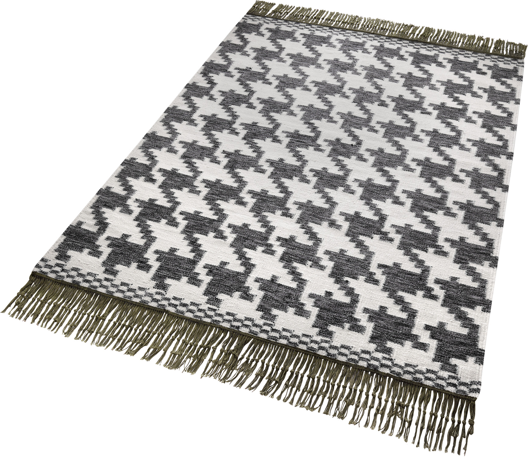 Esprit Kurzflor Kelim Teppich aus Wolle » Houndstooth « schwarz weiss grau - Ansicht 2