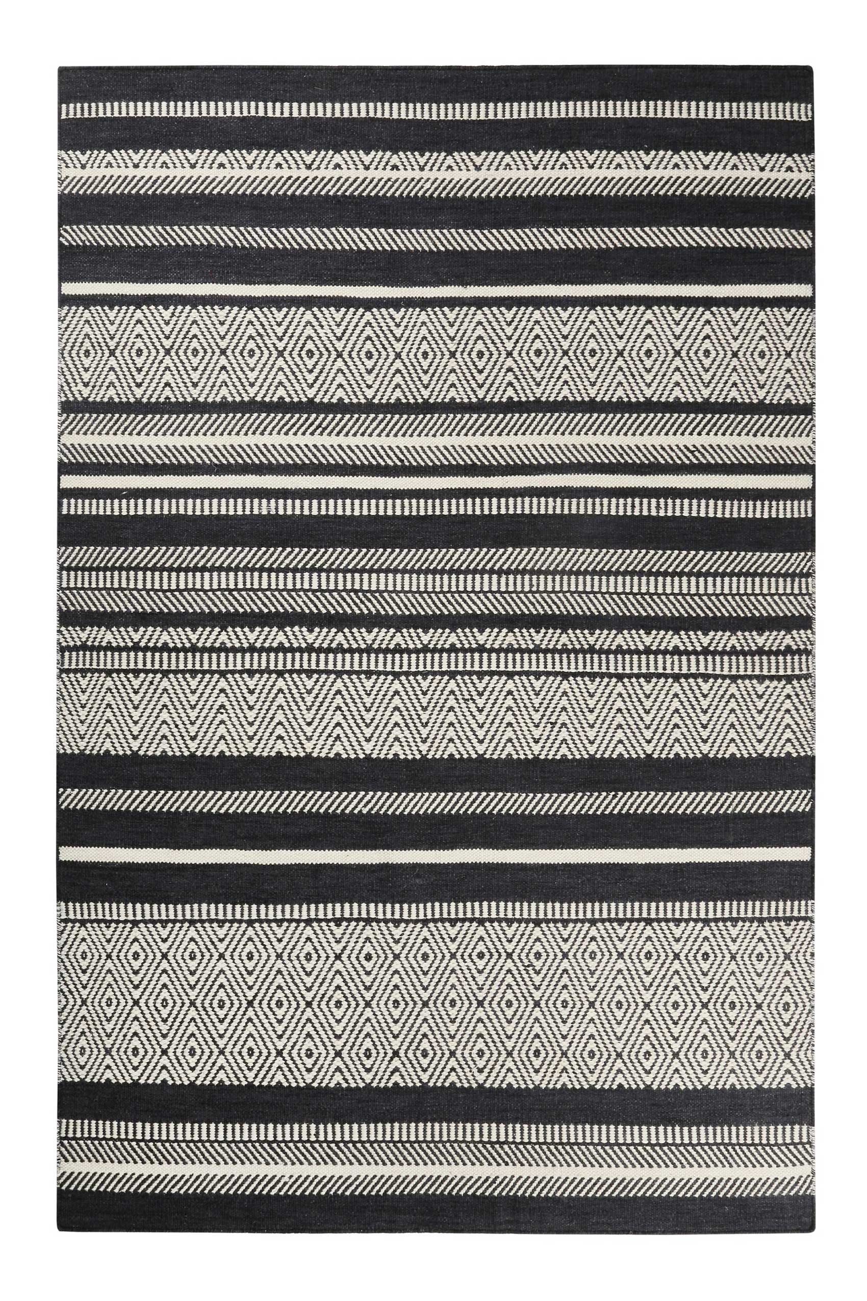 Esprit Kelim Teppich Schwarz Beige aus Wolle 