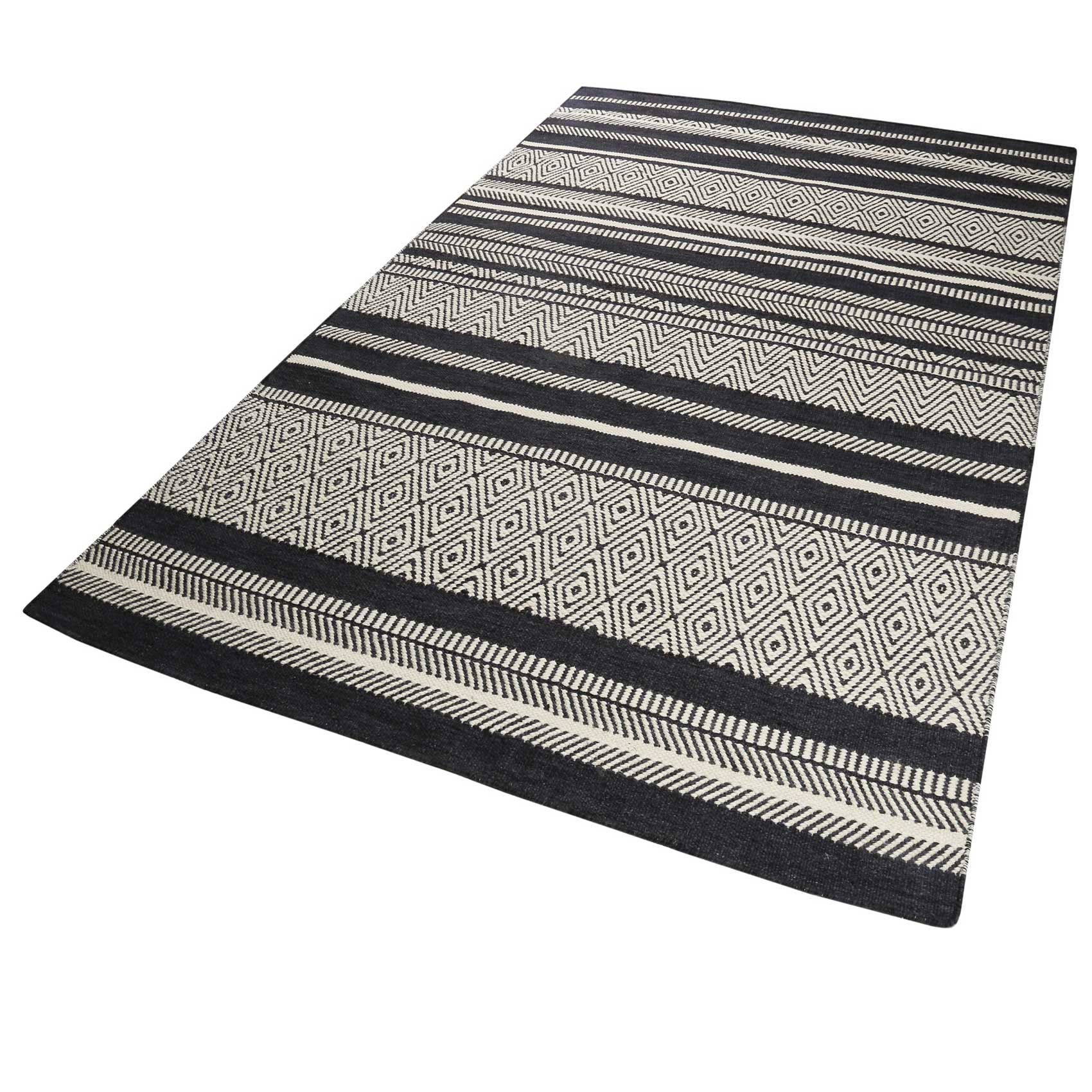 Esprit Kelim Teppich Schwarz Beige aus Wolle 