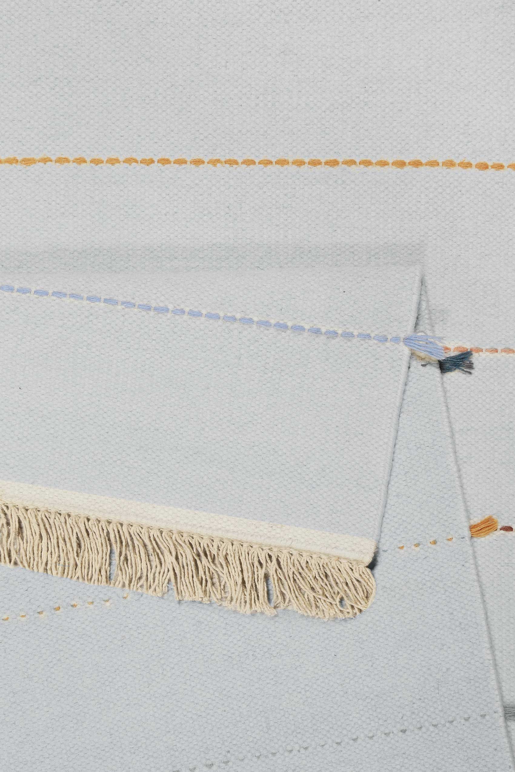 Esprit Handwebteppich Grau Blau Bunt aus Wolle 