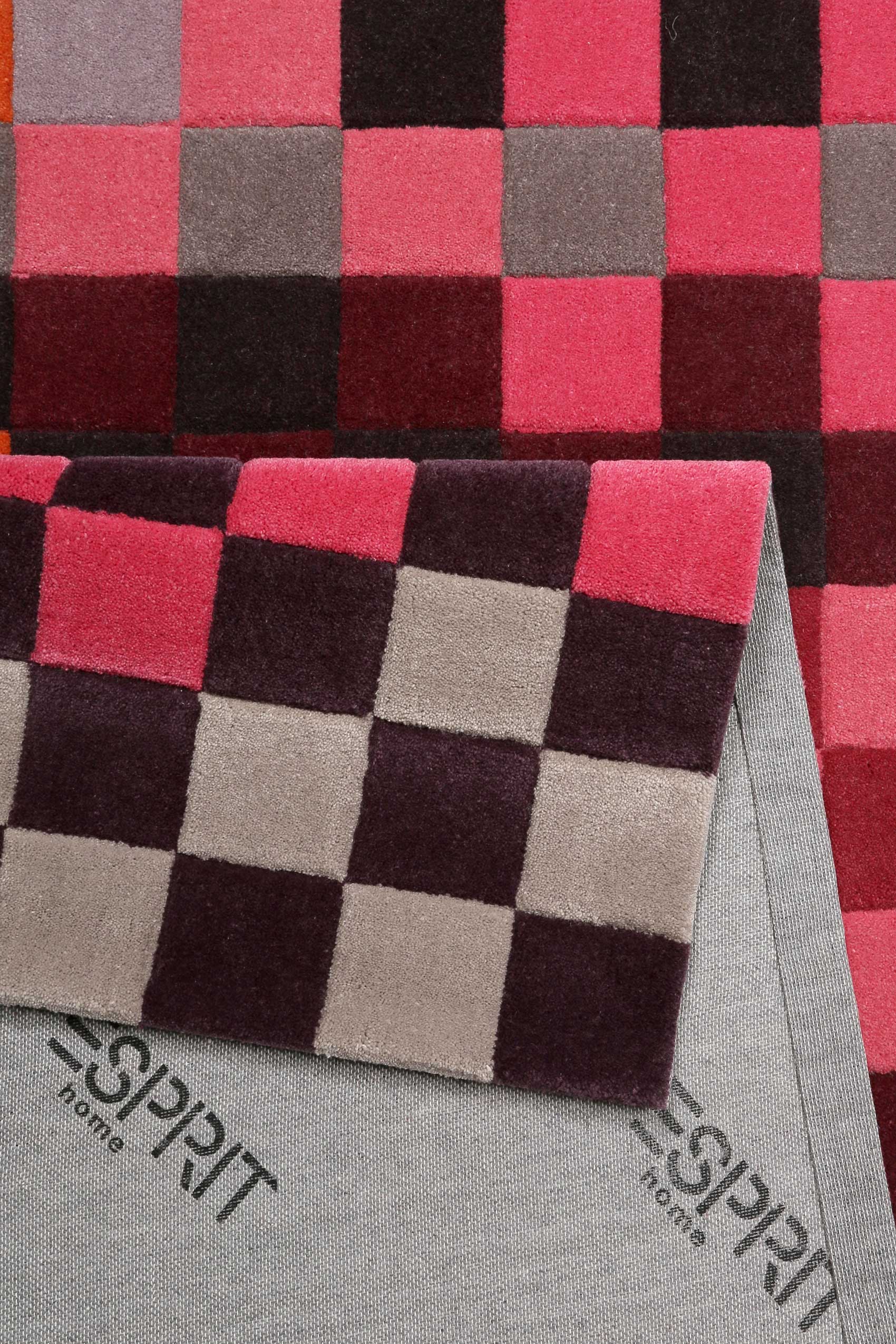 Esprit Wollteppich kariert Rot Pink Bunt 
