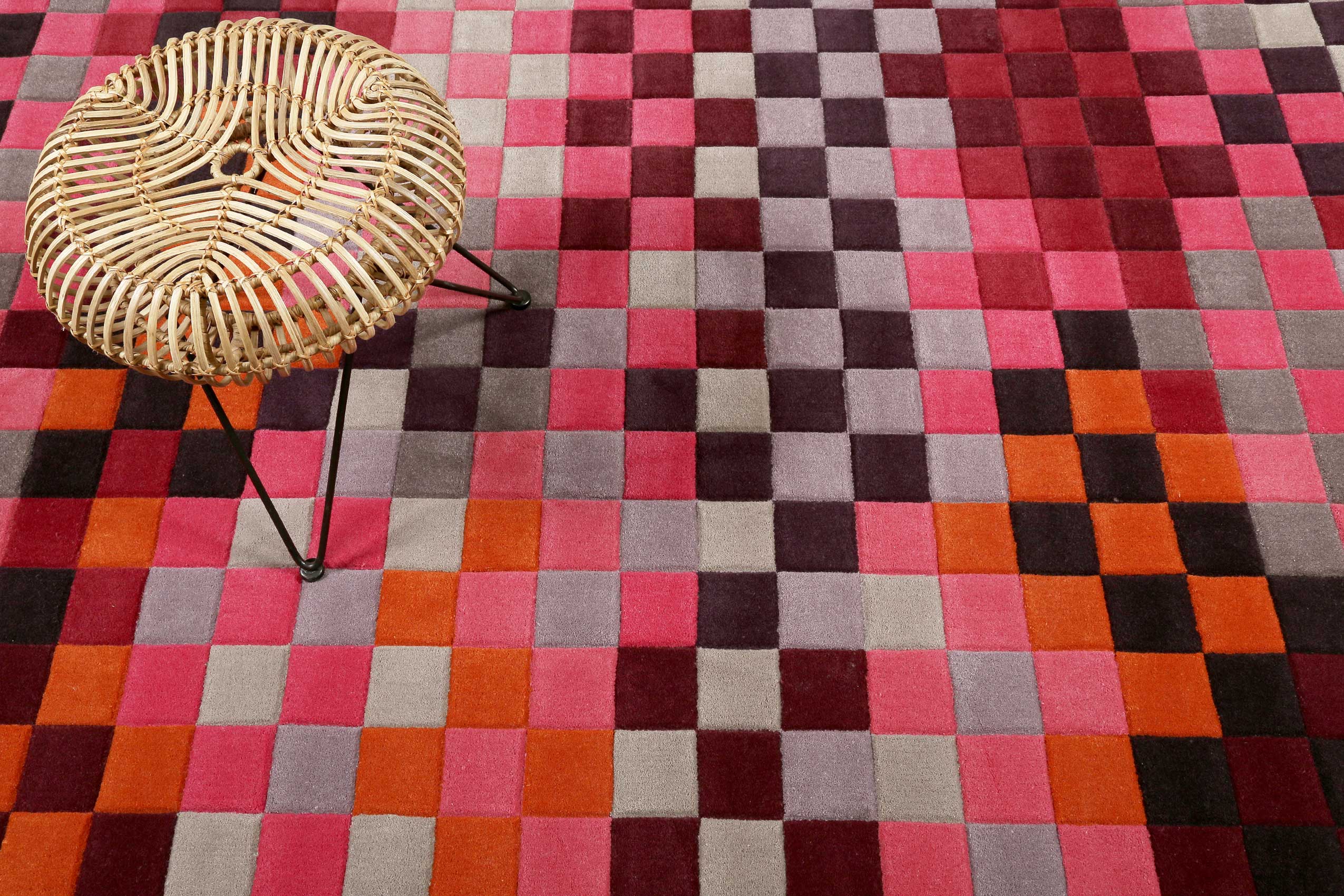Esprit Wollteppich kariert Rot Pink Bunt 