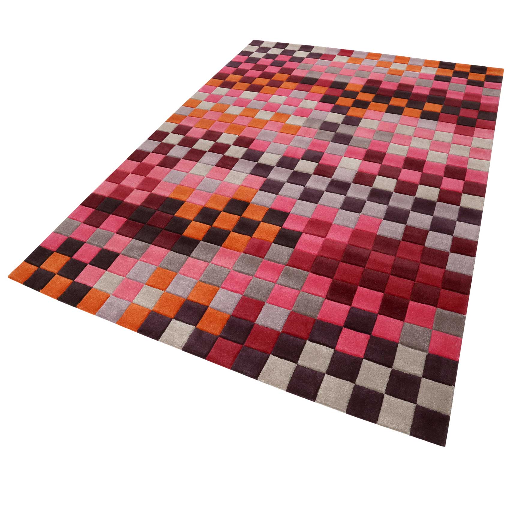 Esprit Wollteppich kariert Rot Pink Bunt 
