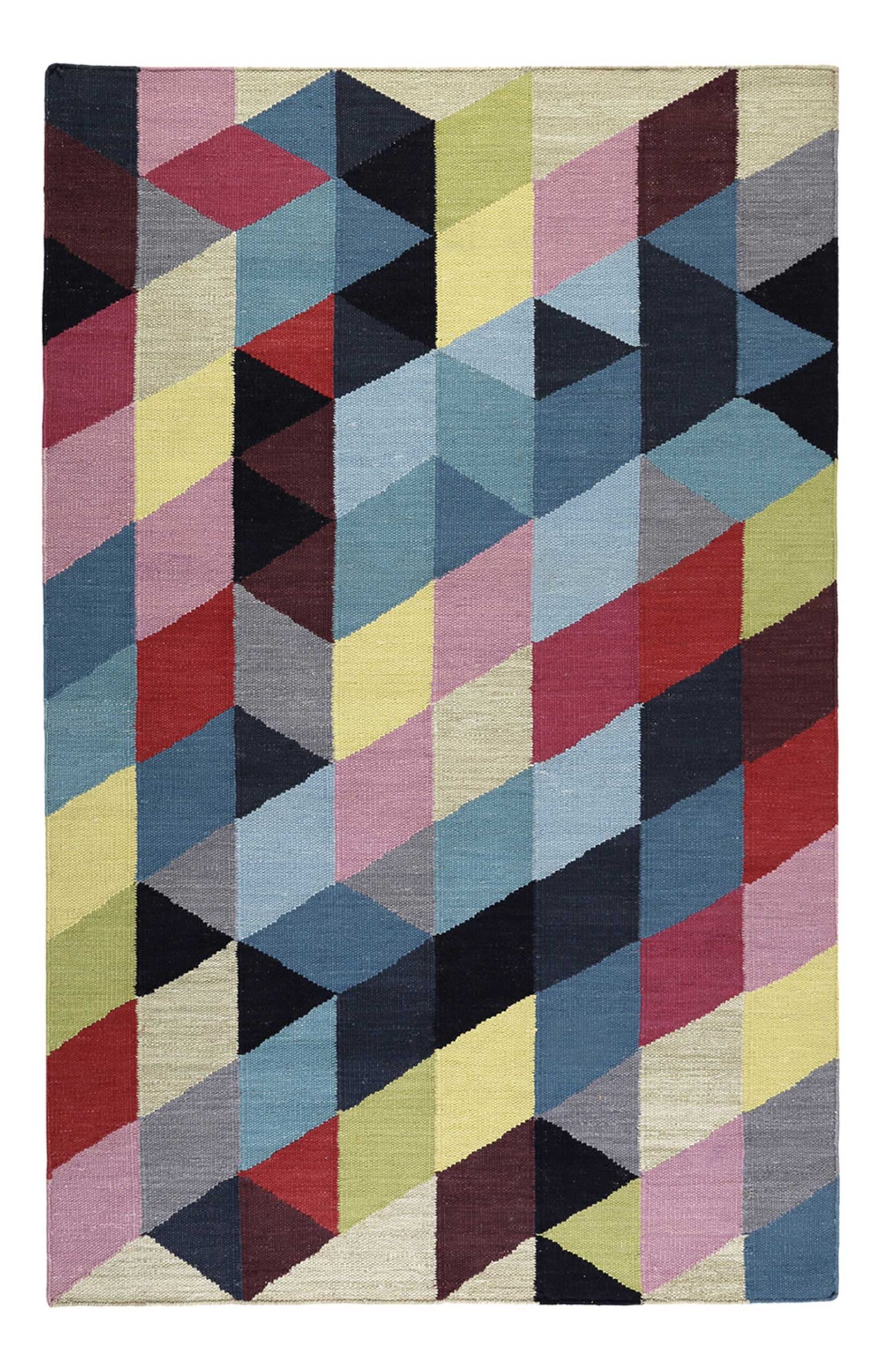 Esprit Kurzflor Kelim Teppich Bunt aus Baumwolle » Rainbow Triangle « - Ansicht 1