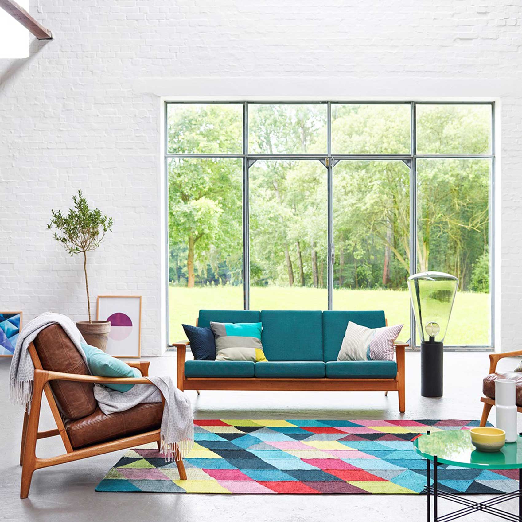 Esprit Kurzflor Kelim Teppich Bunt aus Baumwolle » Rainbow Triangle « - Ansicht 6