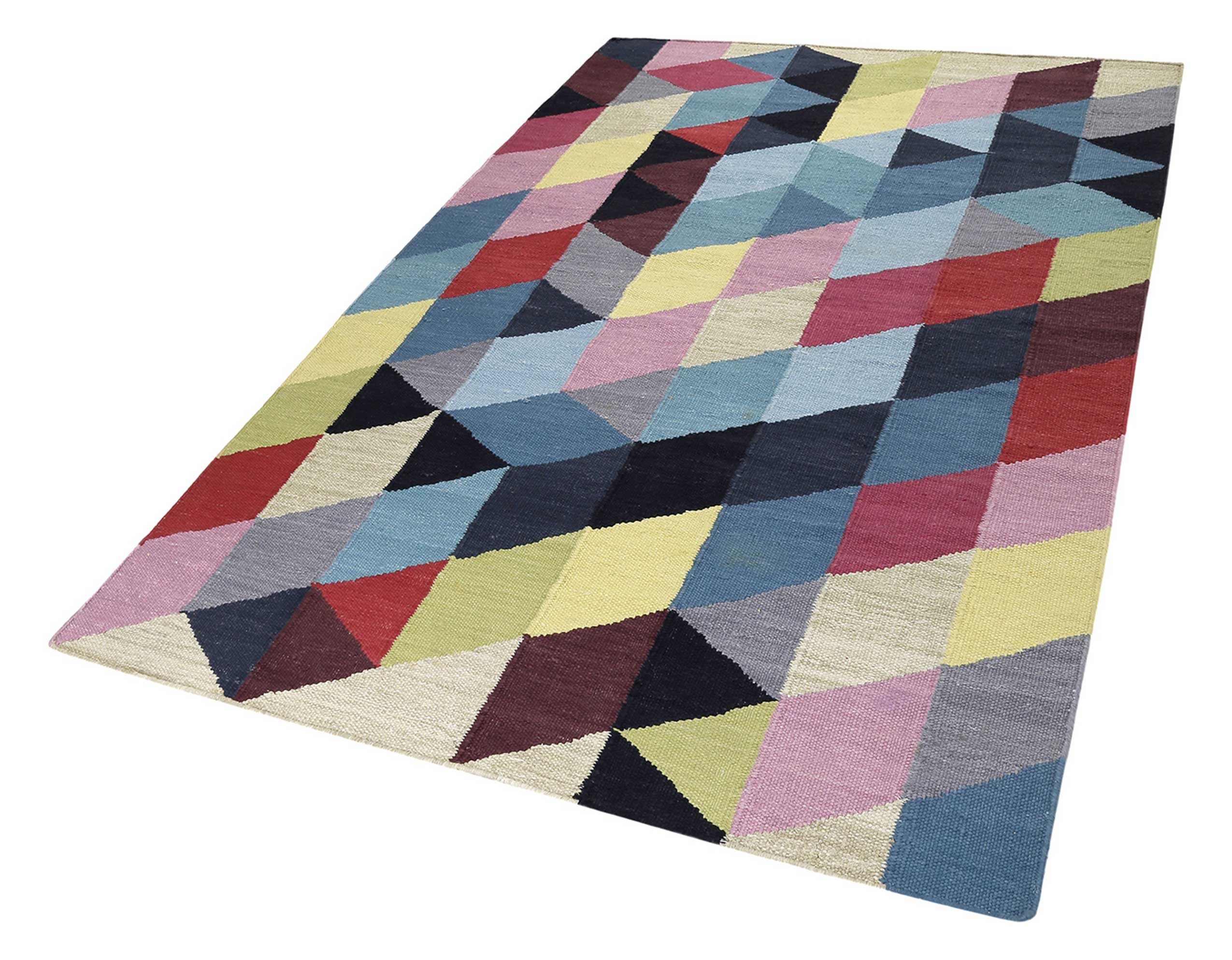 Esprit Kurzflor Kelim Teppich Bunt aus Baumwolle » Rainbow Triangle « - Ansicht 2