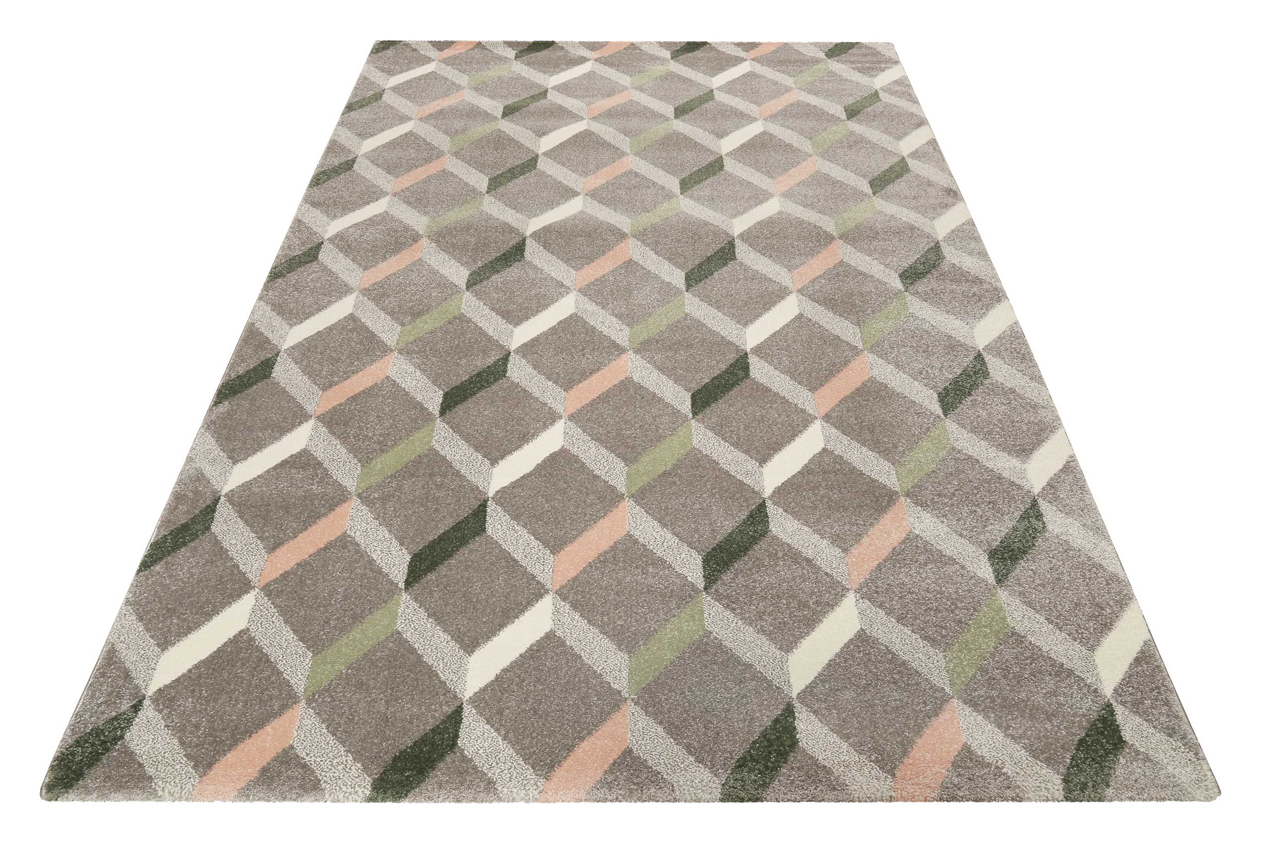 Esprit Teppich Grau Grün Rosa Kurzflor 