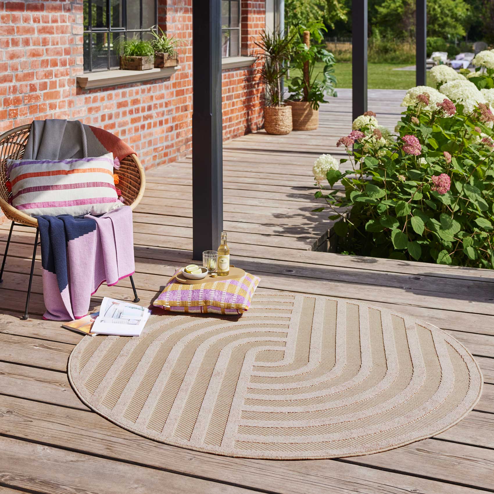Esprit Teppich In- und Outdoor Rund Beige Sand 