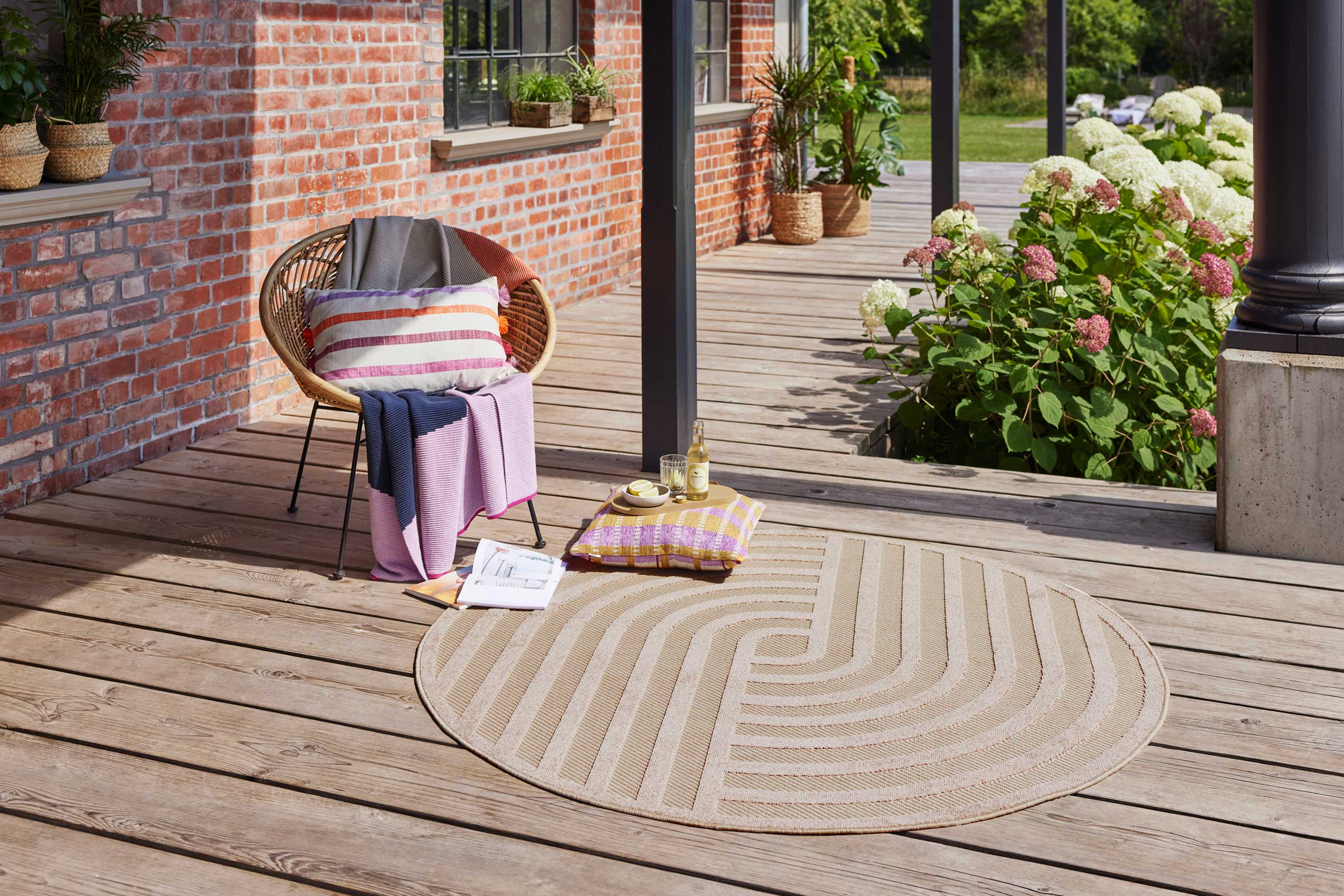 Esprit Teppich In- und Outdoor Rund Beige Sand 