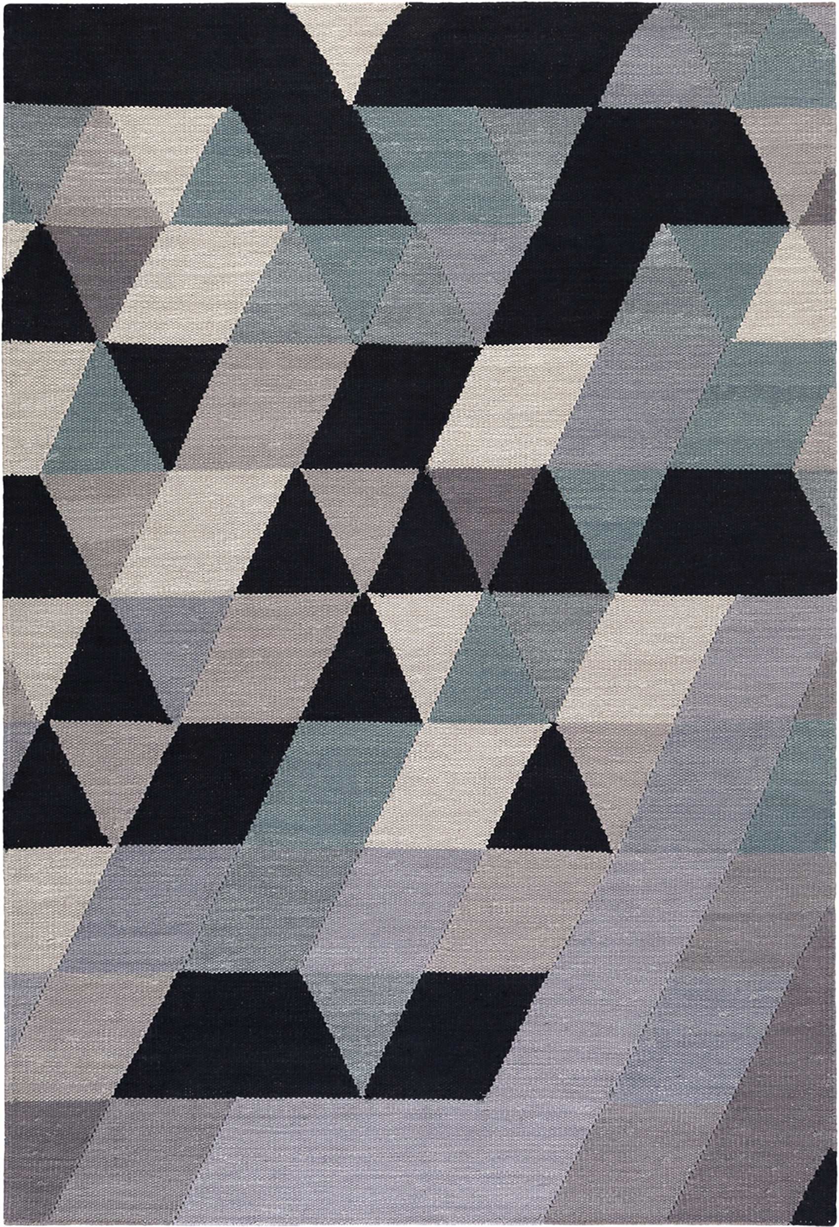 Esprit Kelim Teppich blau grau Kurzflor 