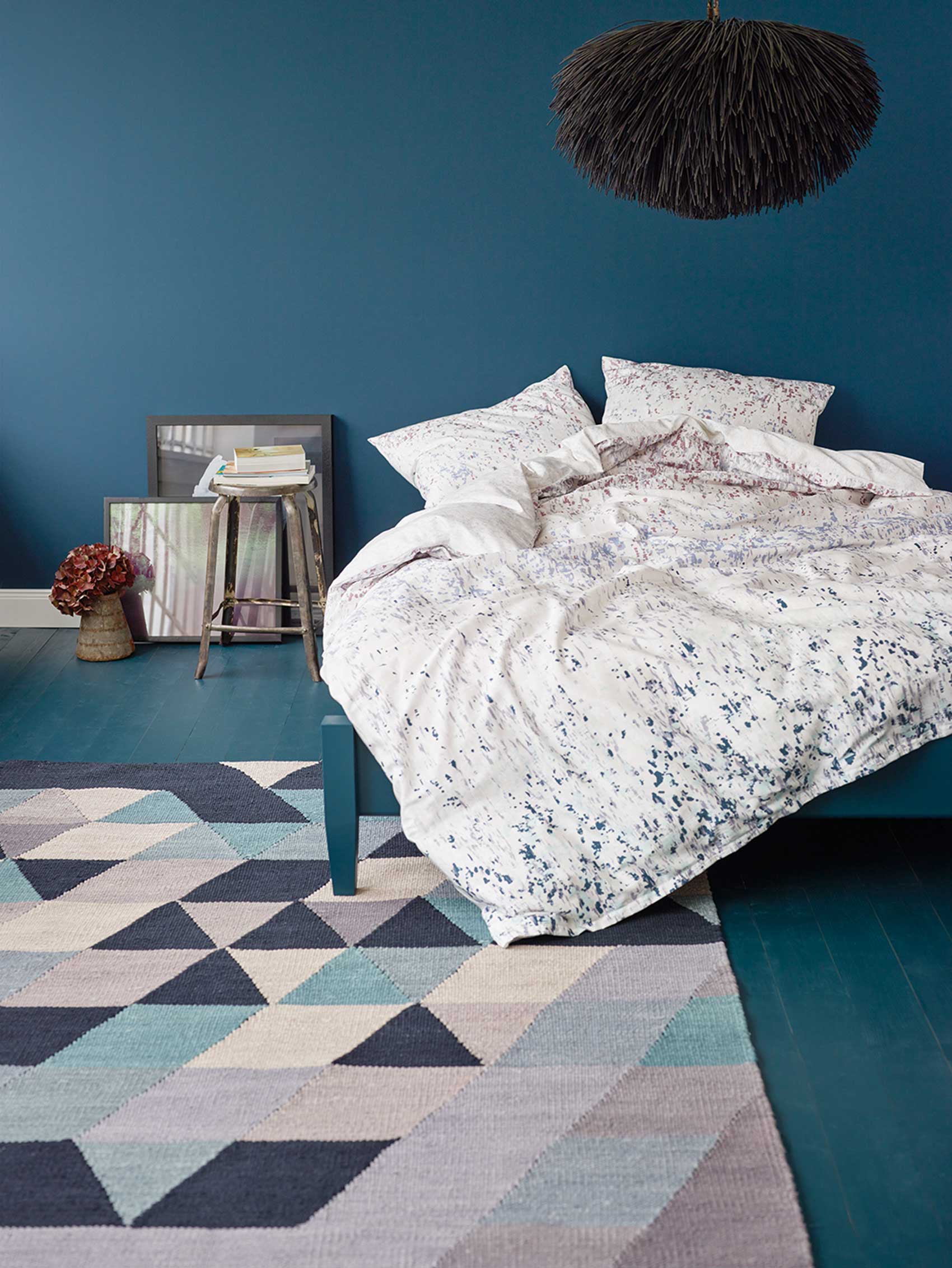 Esprit Kelim Teppich blau grau Kurzflor 