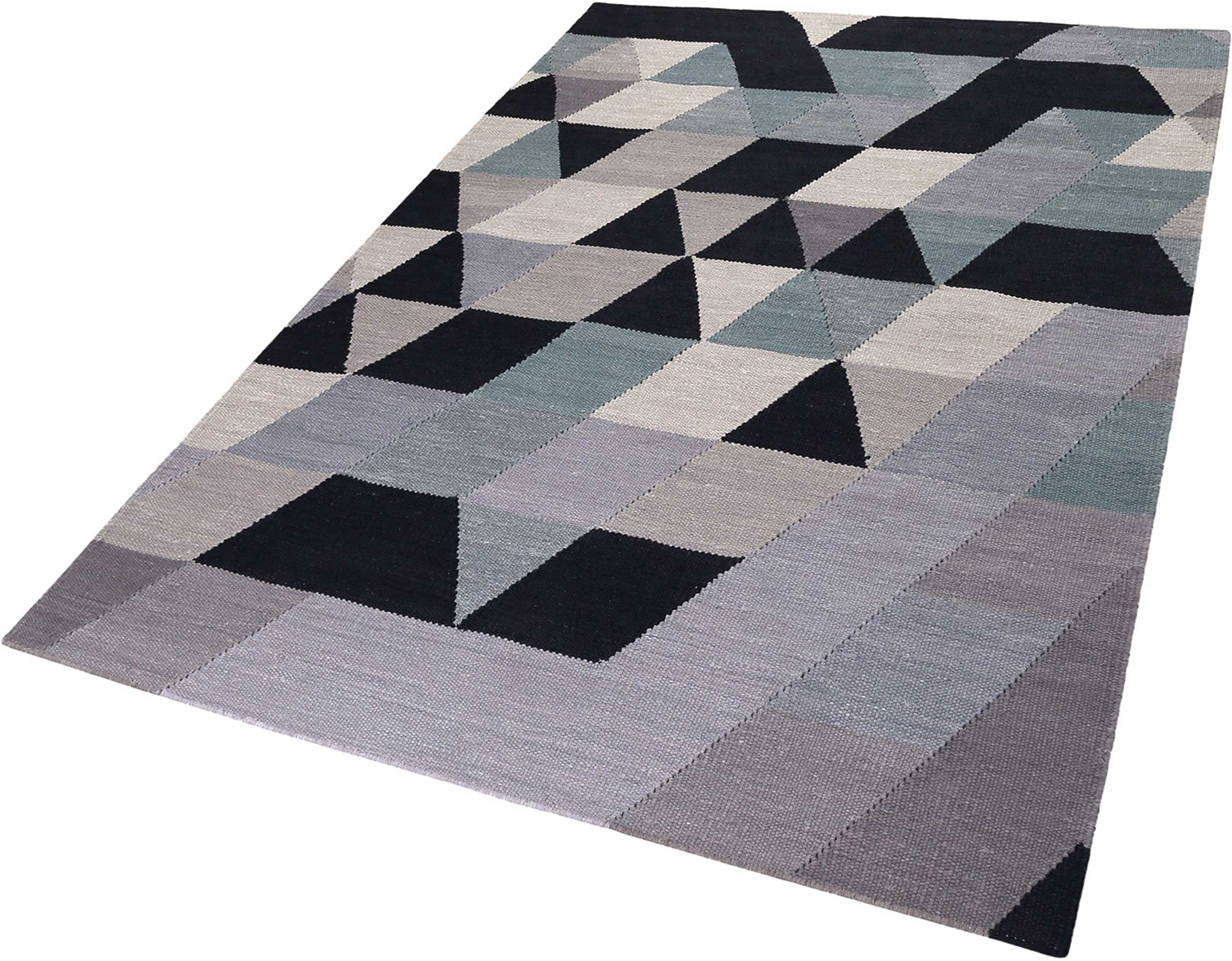 Esprit Kelim Teppich blau grau Kurzflor 