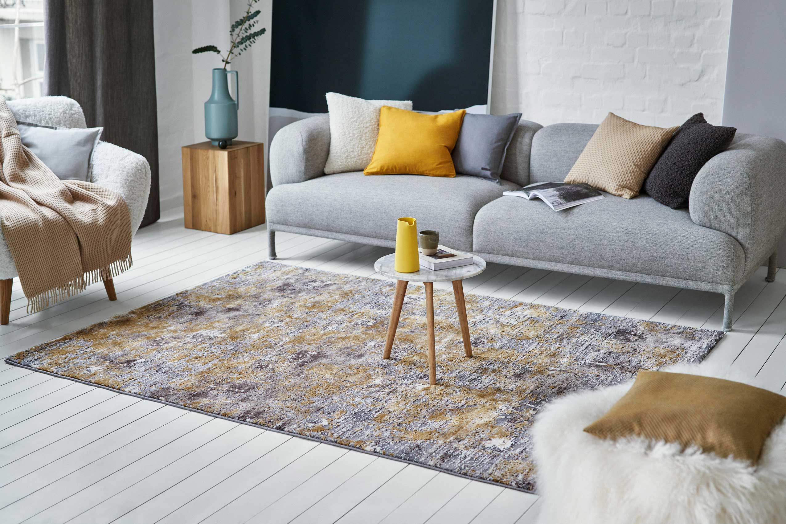 Esprit Teppich Grau Gold Kurzflor 