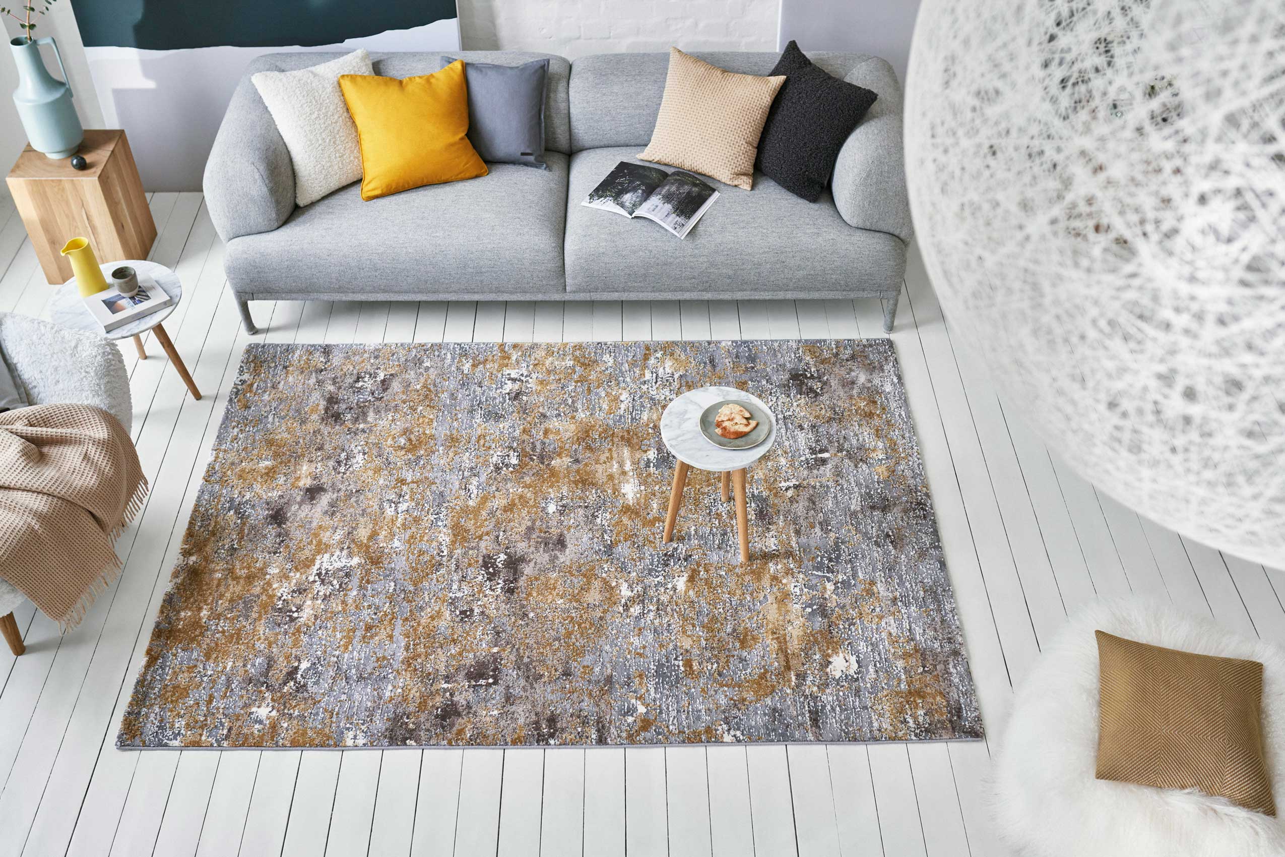 Esprit Teppich Grau Gold Kurzflor 