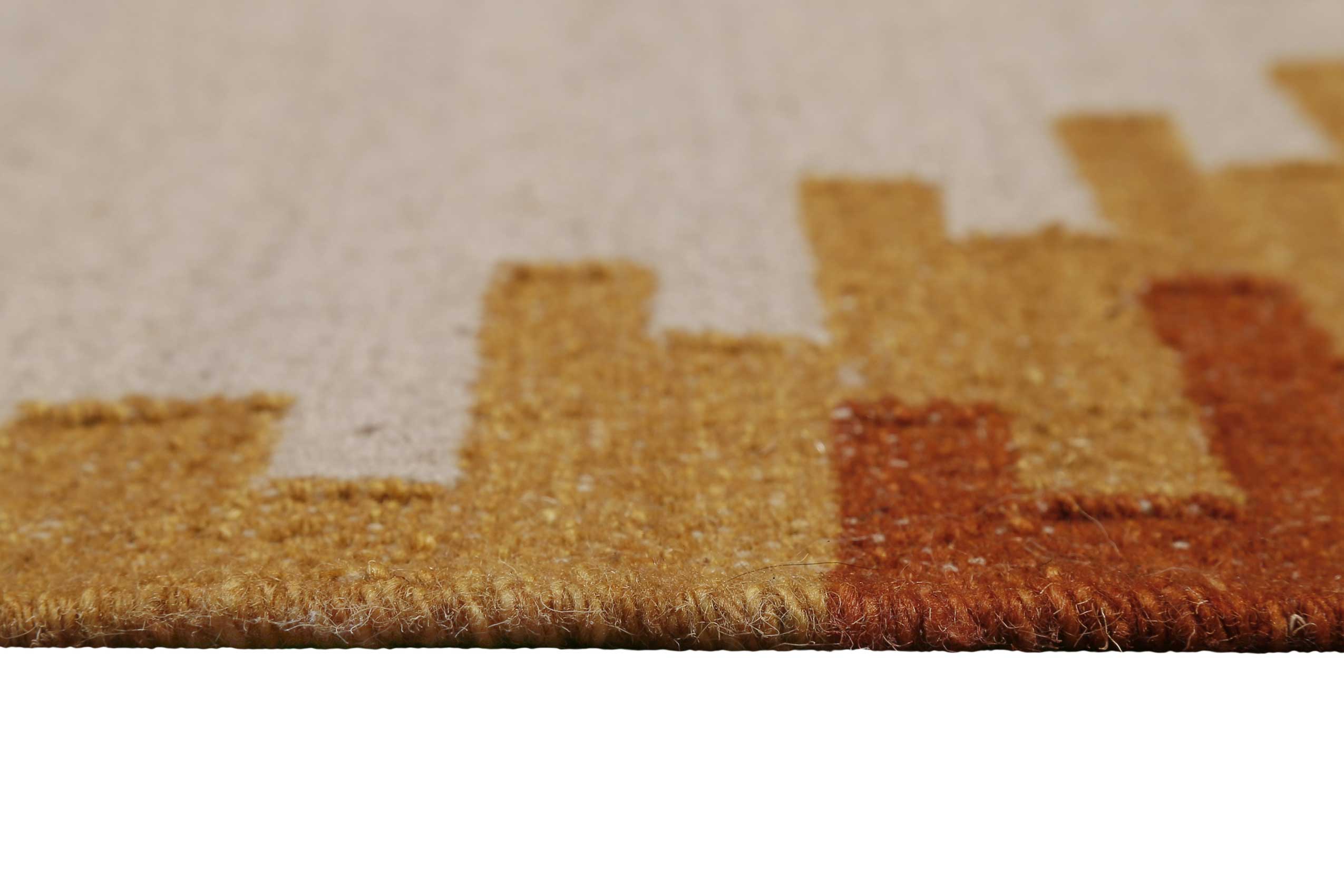 Kelim Teppich Beige Ocker aus Wolle 