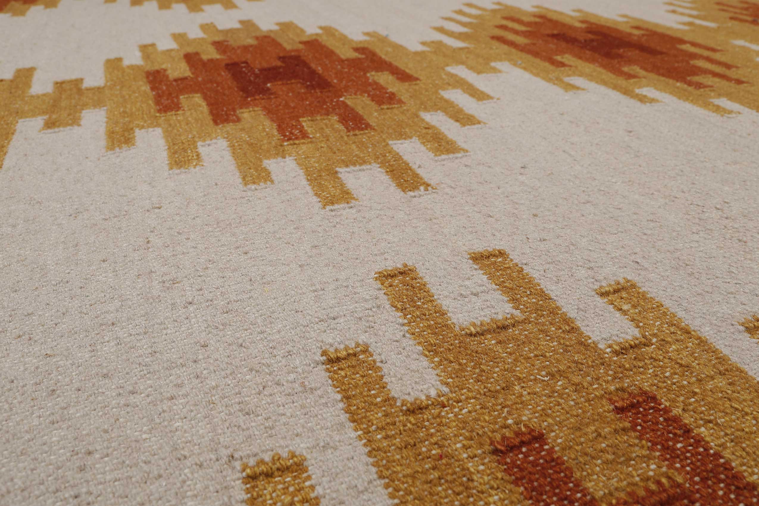 Kelim Teppich Beige Ocker aus Wolle 