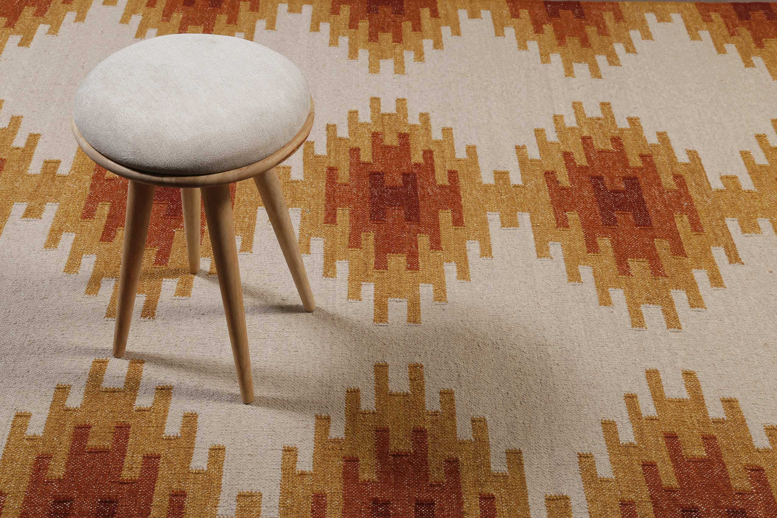 Kelim Teppich Beige Ocker aus Wolle 
