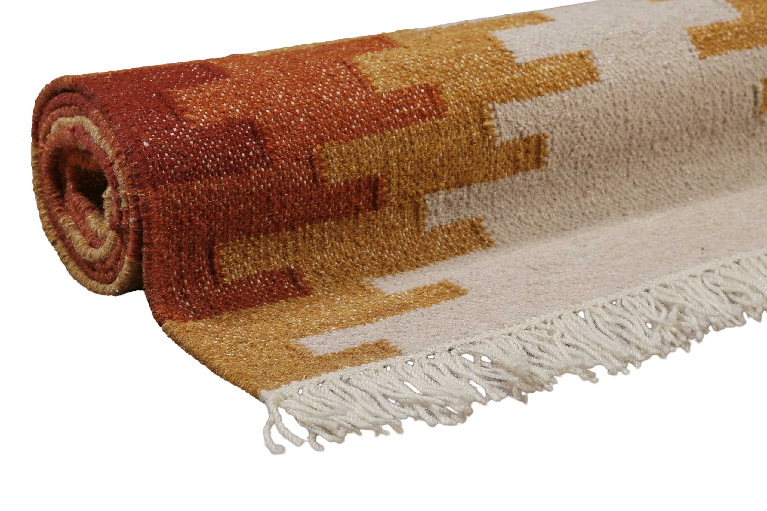 Kelim Teppich Beige Ocker aus Wolle 