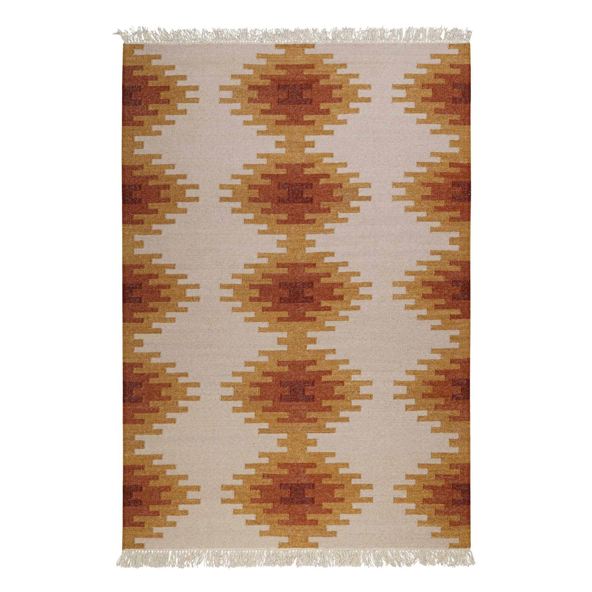 Kelim Teppich Beige Ocker aus Wolle 