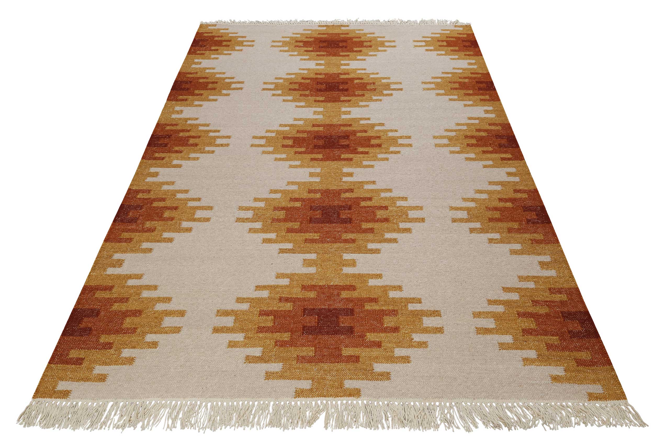 Kelim Teppich Beige Ocker aus Wolle 
