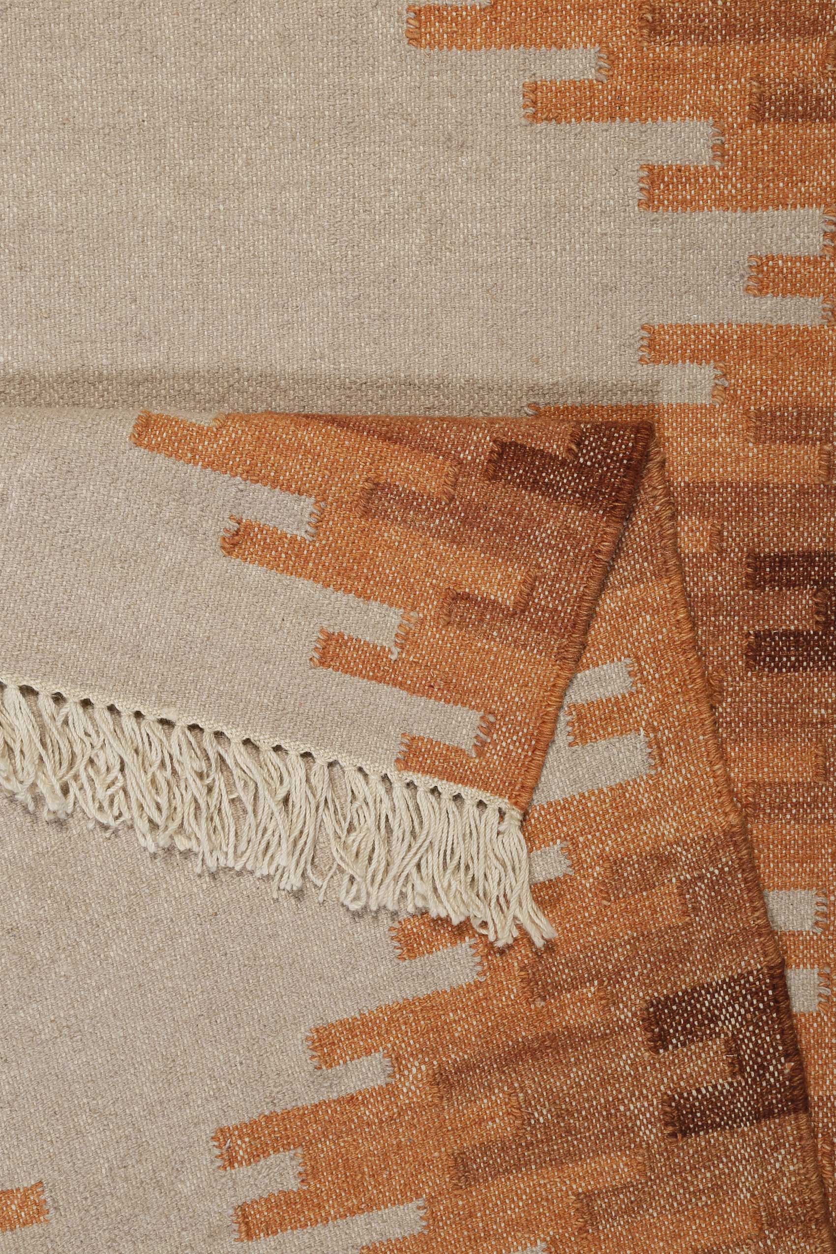 Kelim Teppich Beige Terracotta aus Wolle 