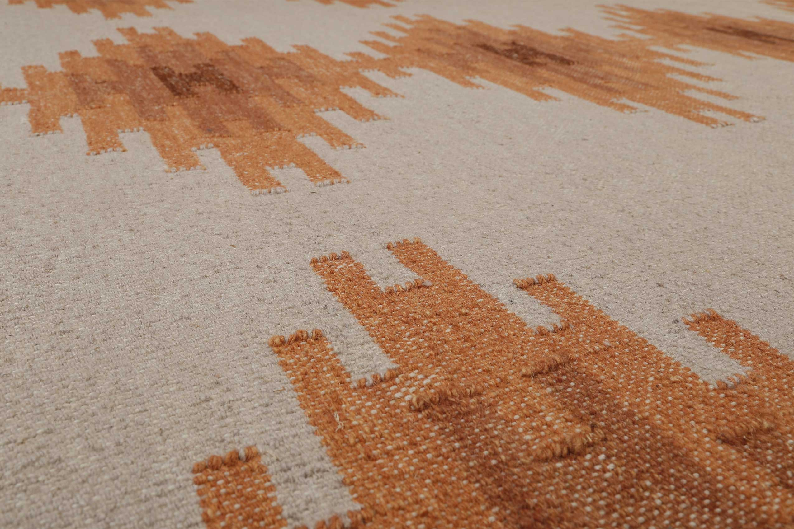 Kelim Teppich Beige Terracotta aus Wolle 