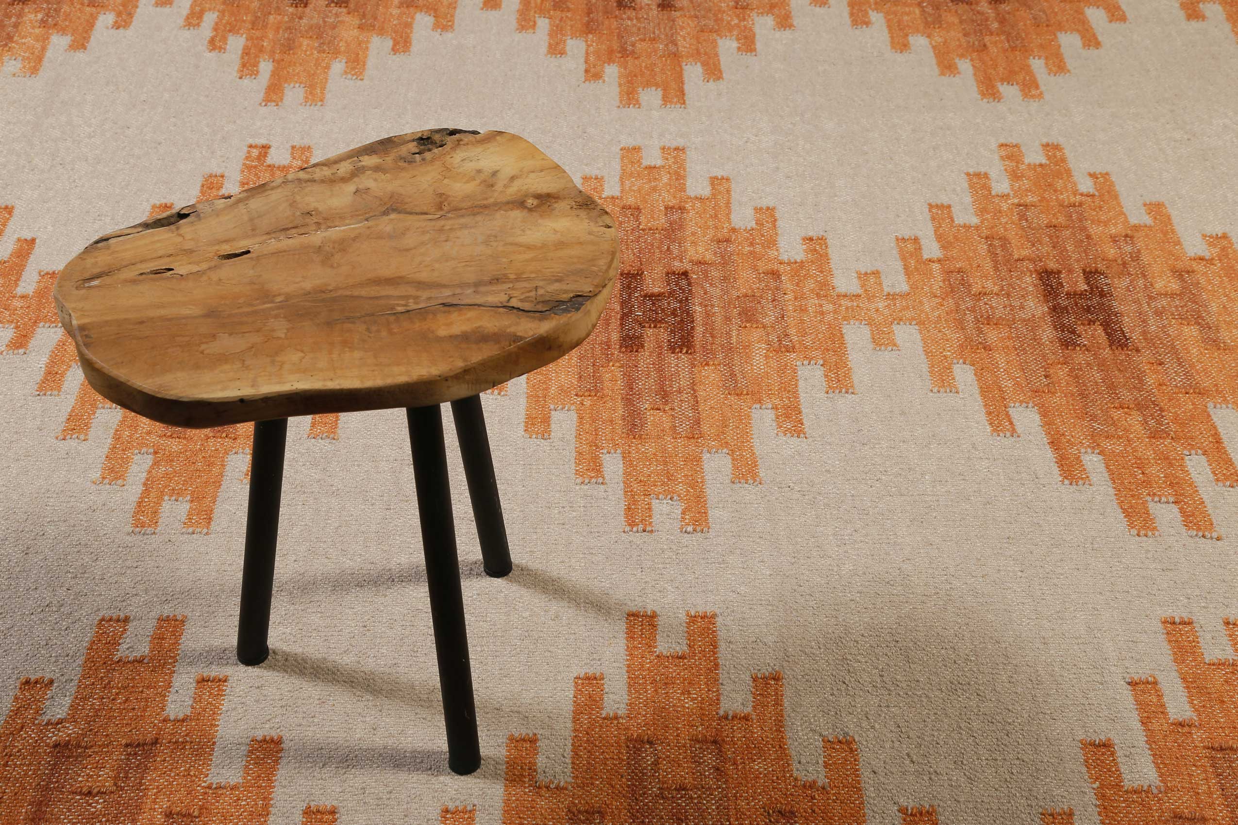Kelim Teppich Beige Terracotta aus Wolle 