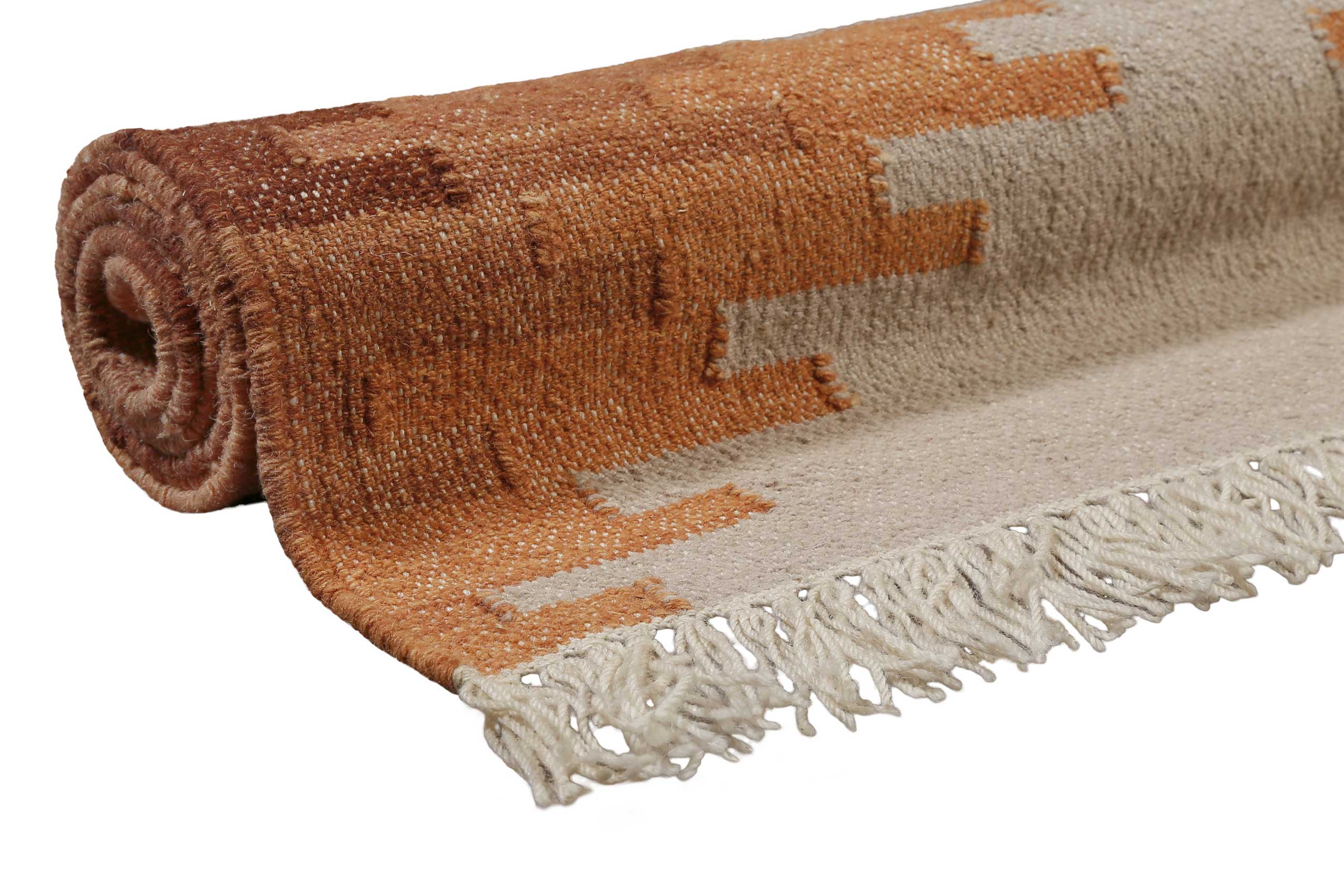 Kelim Teppich Beige Terracotta aus Wolle 