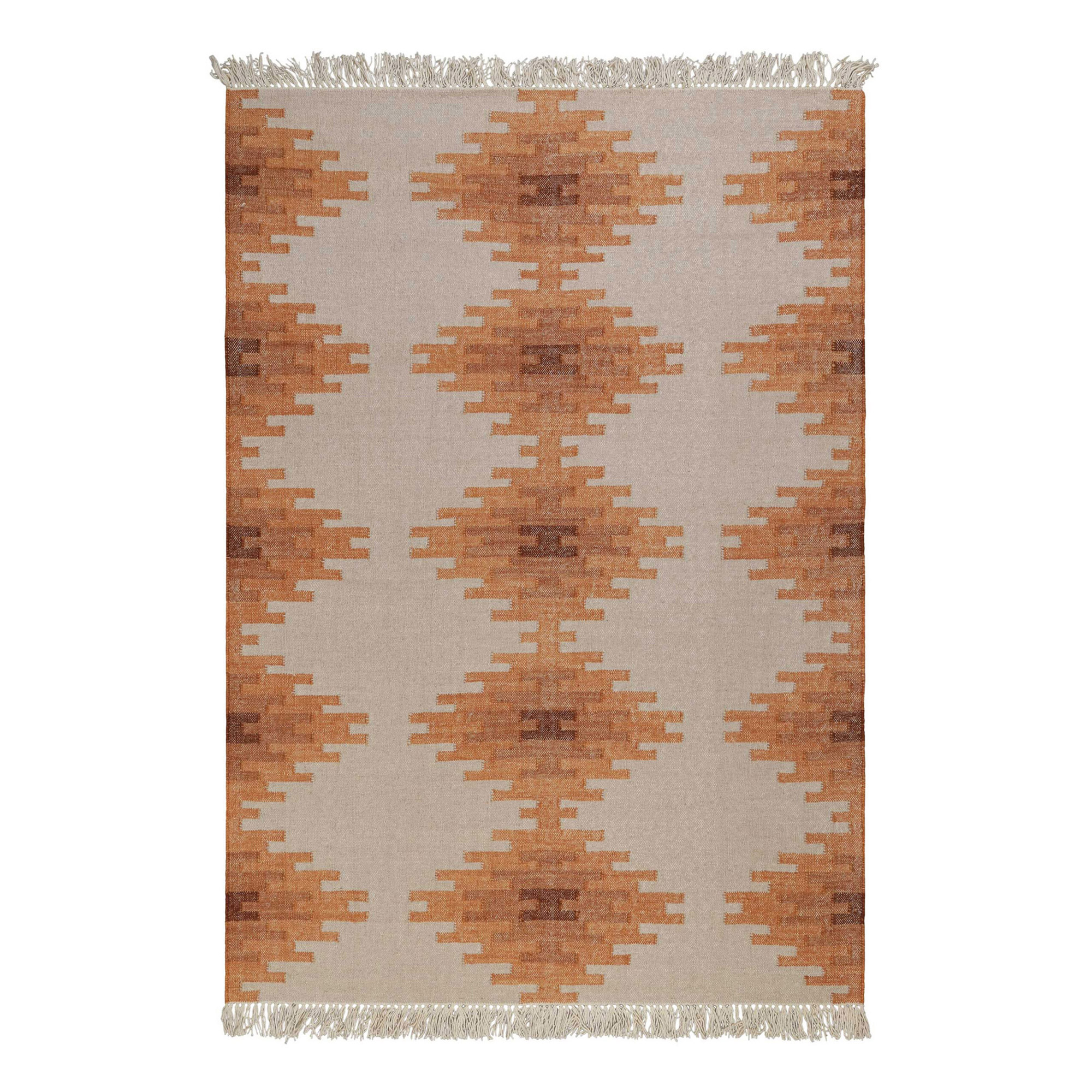 Kelim Teppich Beige Terracotta aus Wolle 