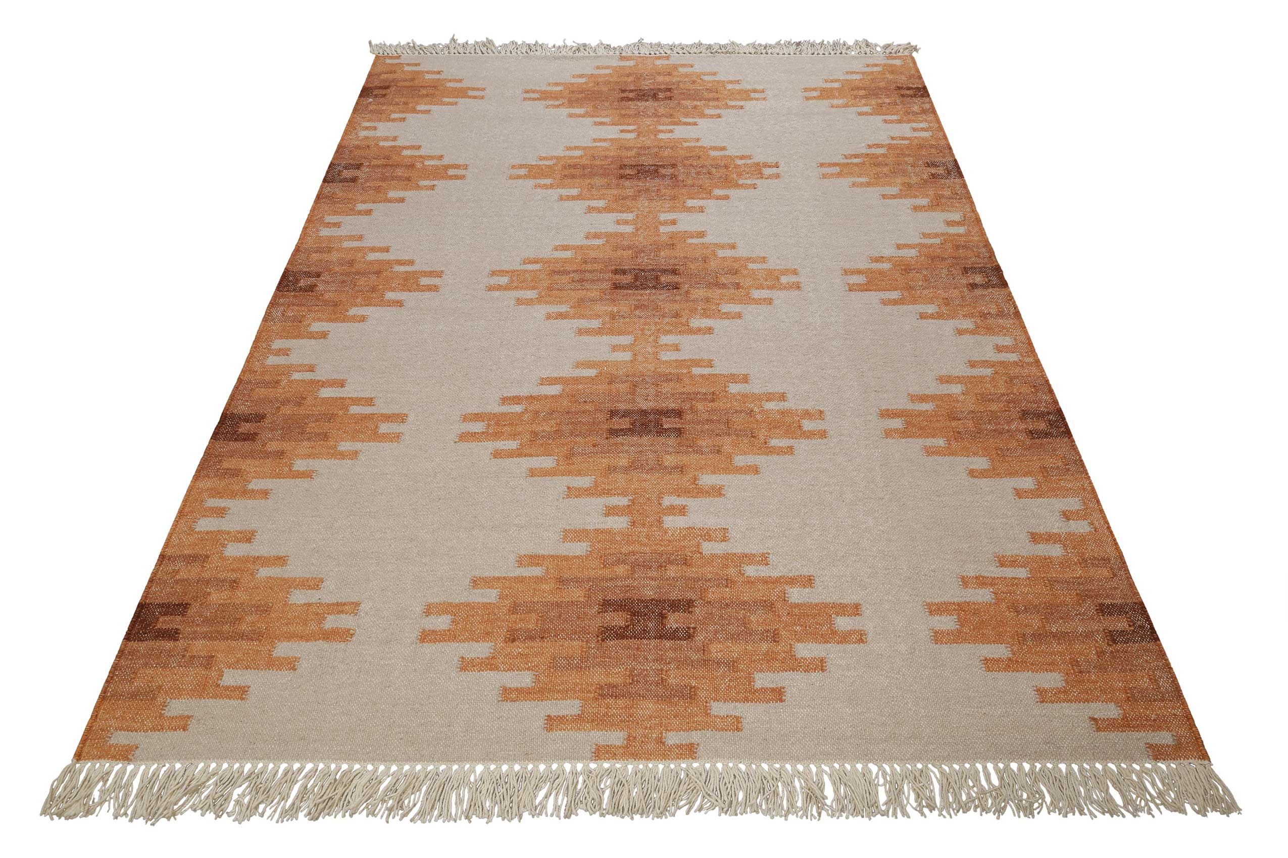 Kelim Teppich Beige Terracotta aus Wolle 