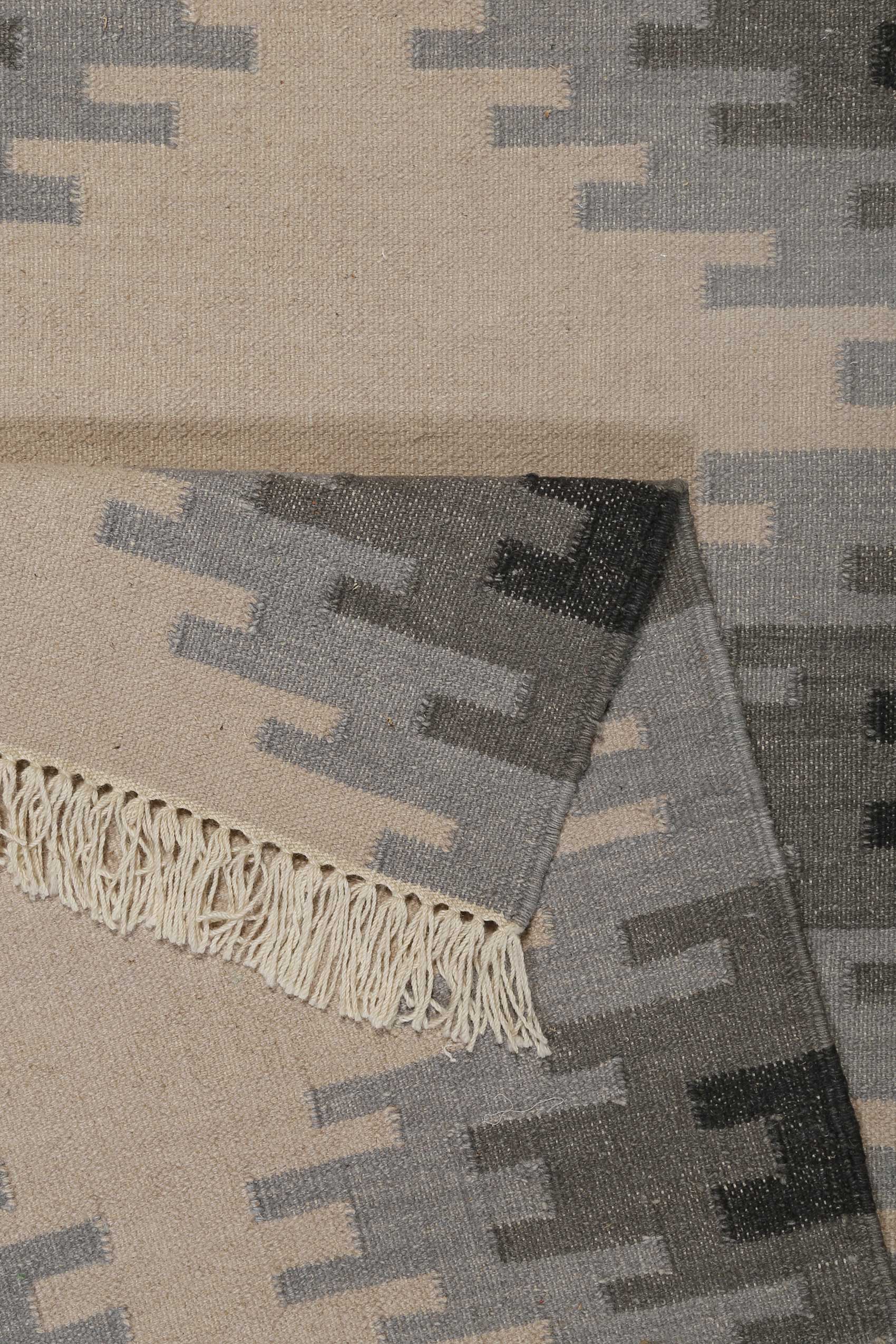 Kelim Teppich Beige Grau aus Wolle 