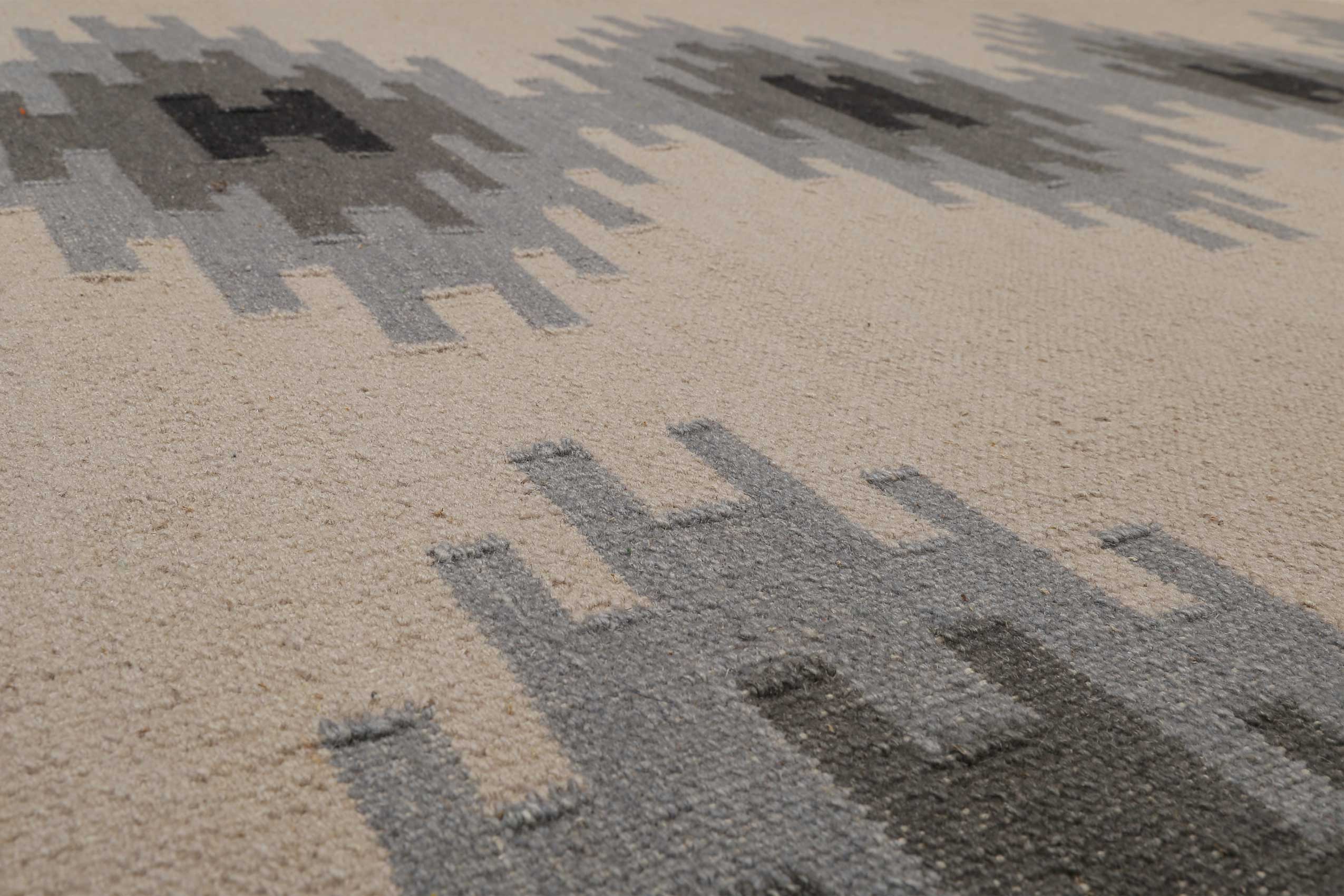Kelim Teppich Beige Grau aus Wolle 