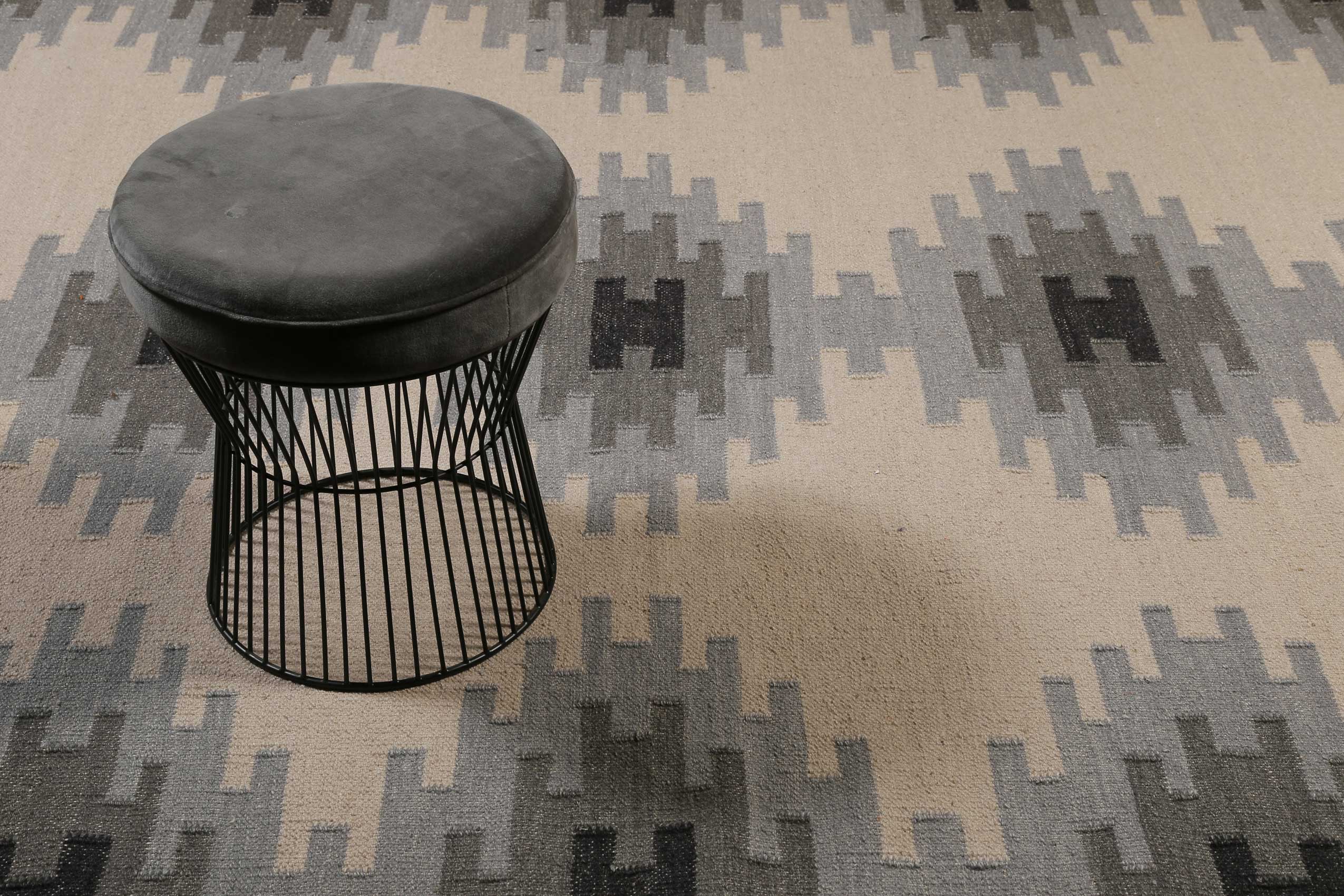 Kelim Teppich Beige Grau aus Wolle 