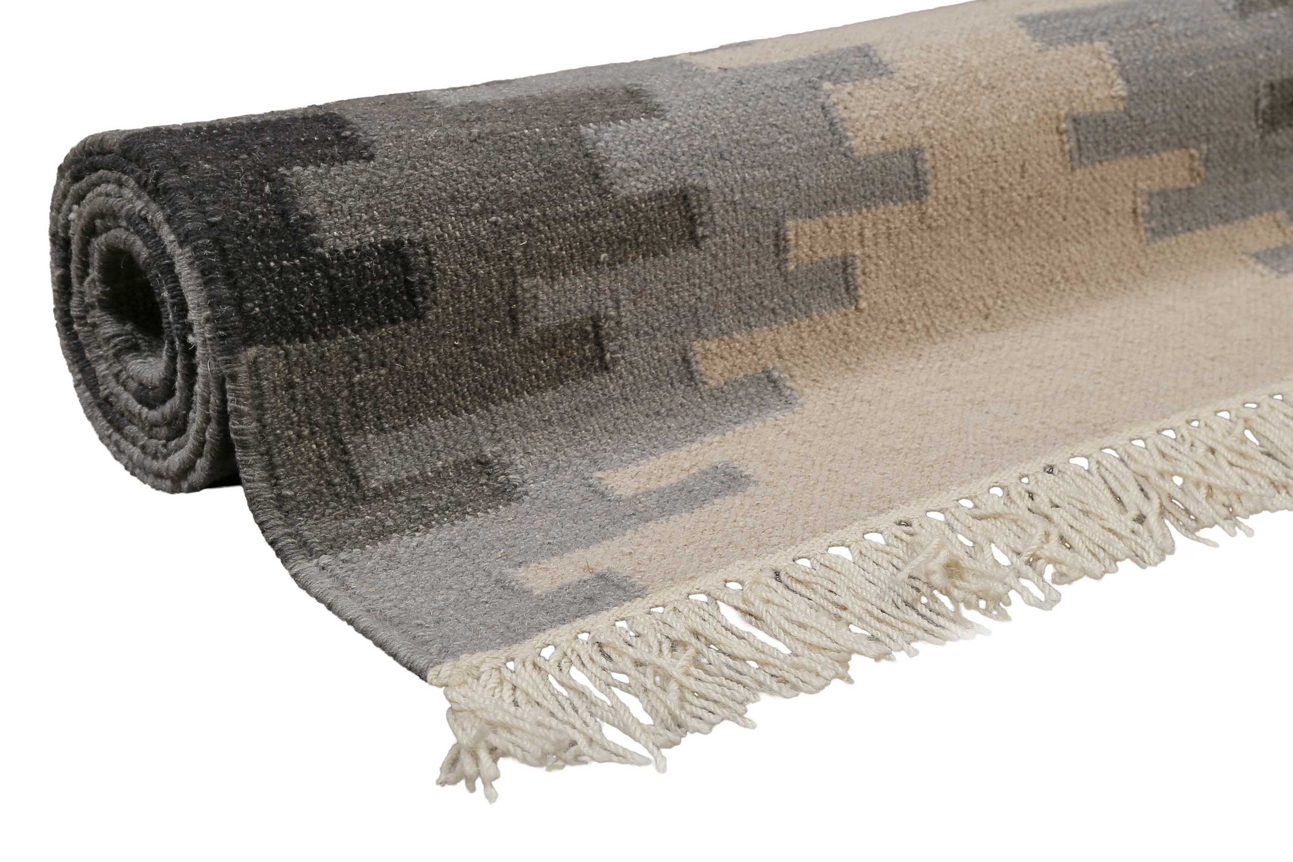 Kelim Teppich Beige Grau aus Wolle 