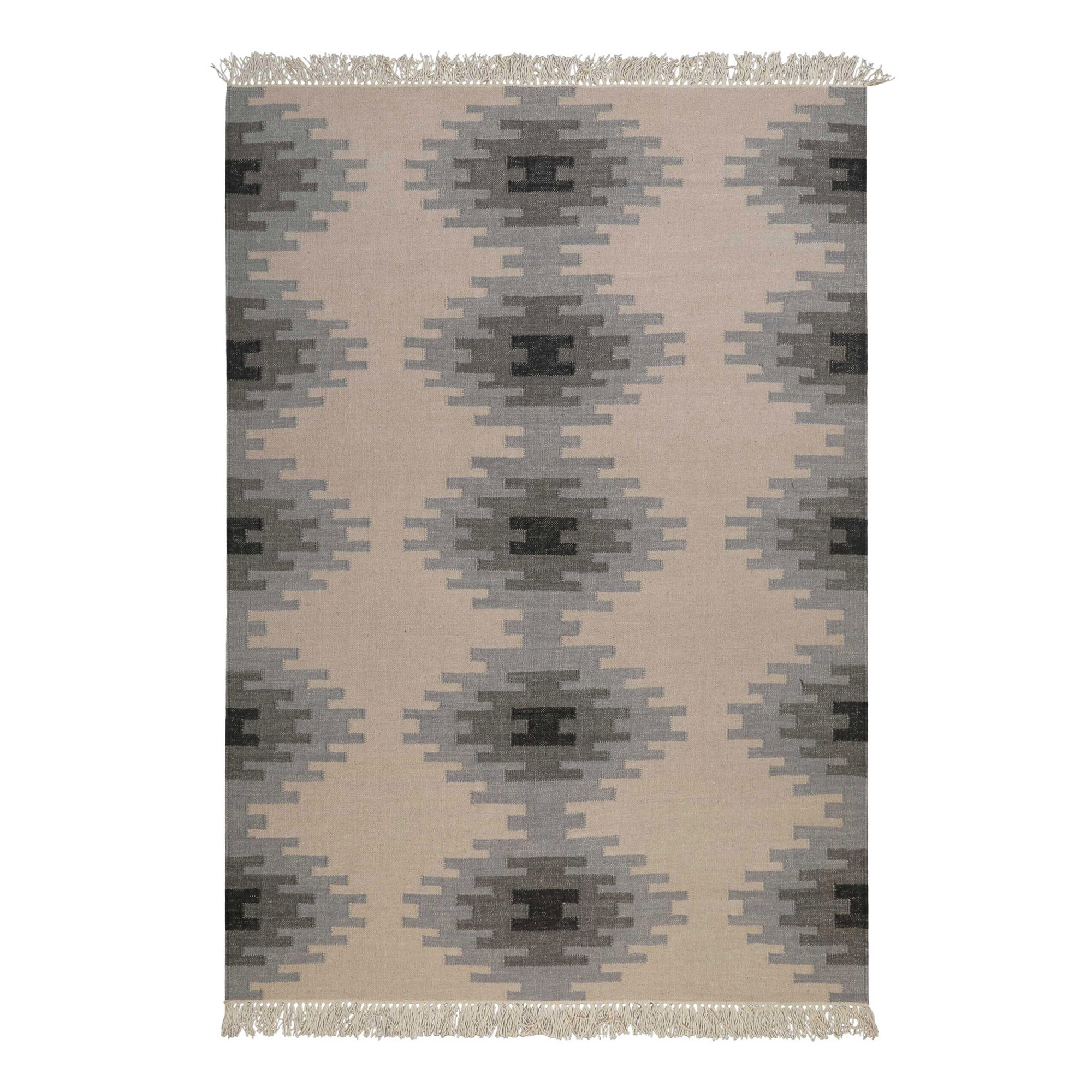 Kelim Teppich Beige Grau aus Wolle 