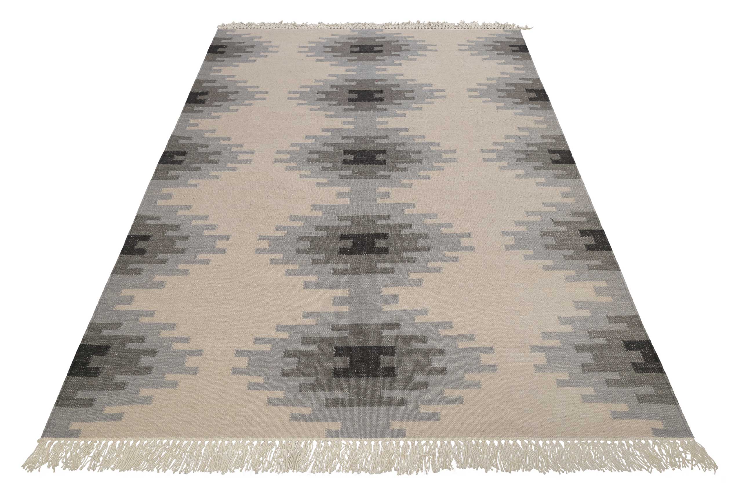 Kelim Teppich Beige Grau aus Wolle 