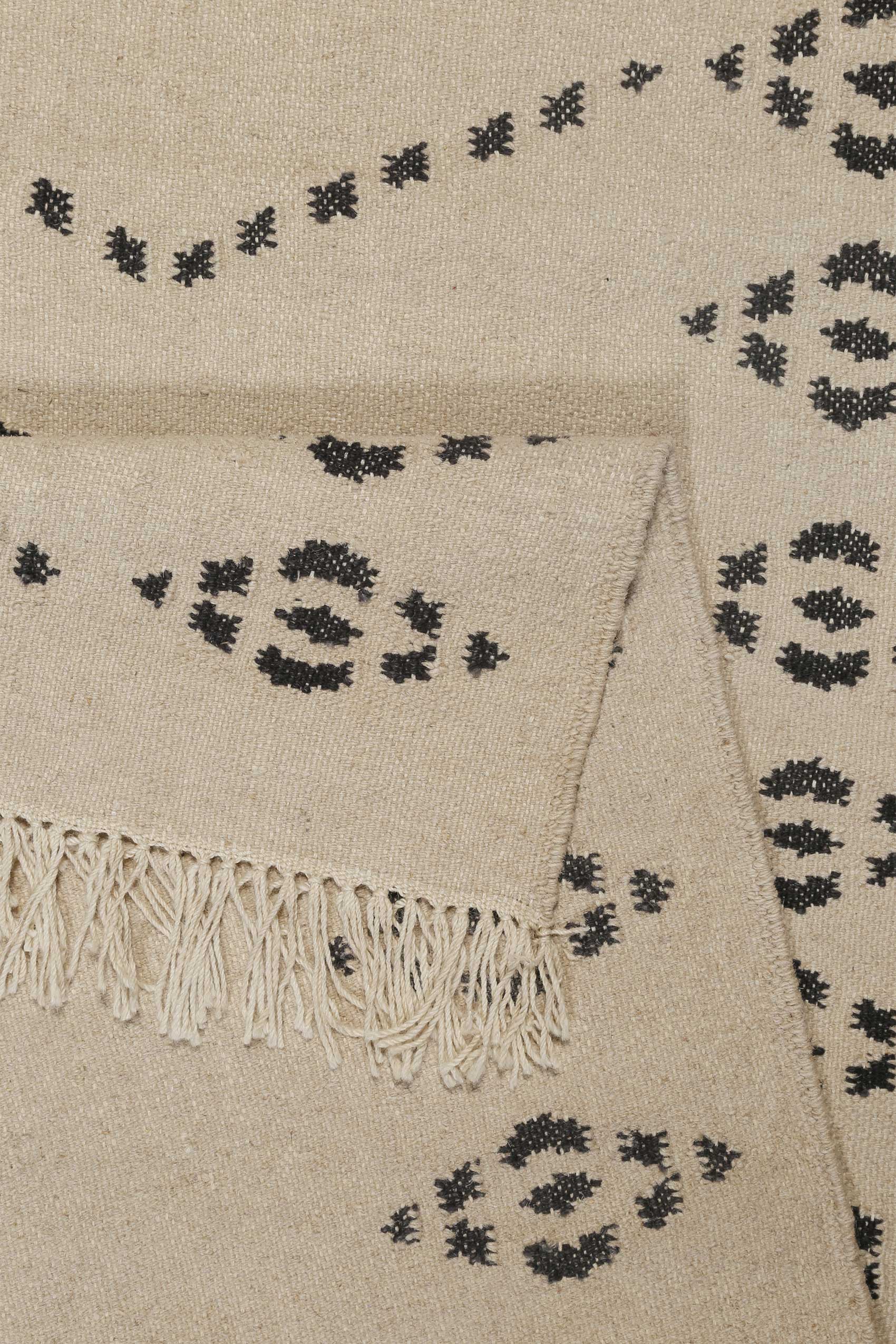 Kelim Teppich Creme Beige aus Wolle 