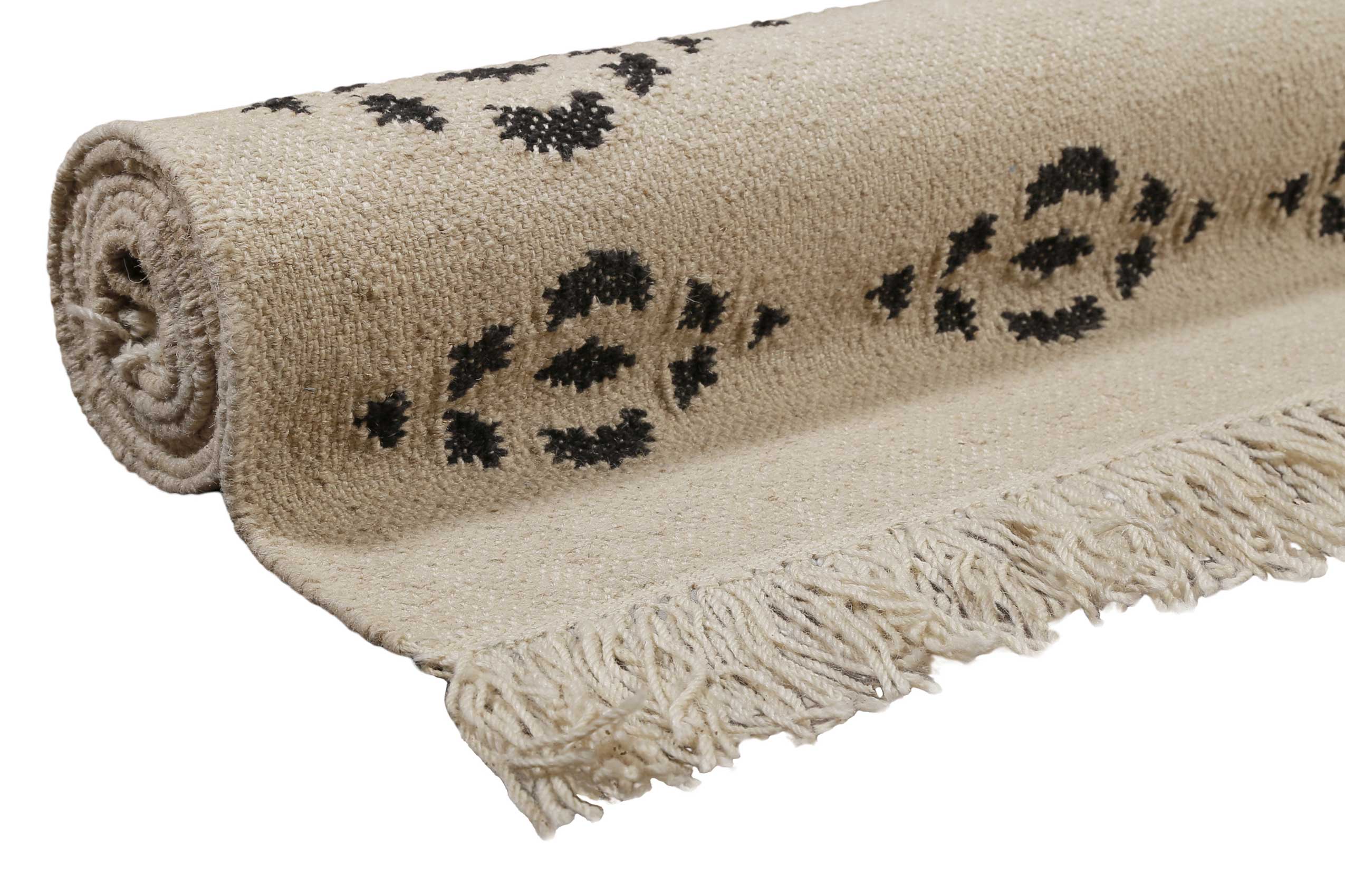 Kelim Teppich Creme Beige aus Wolle 