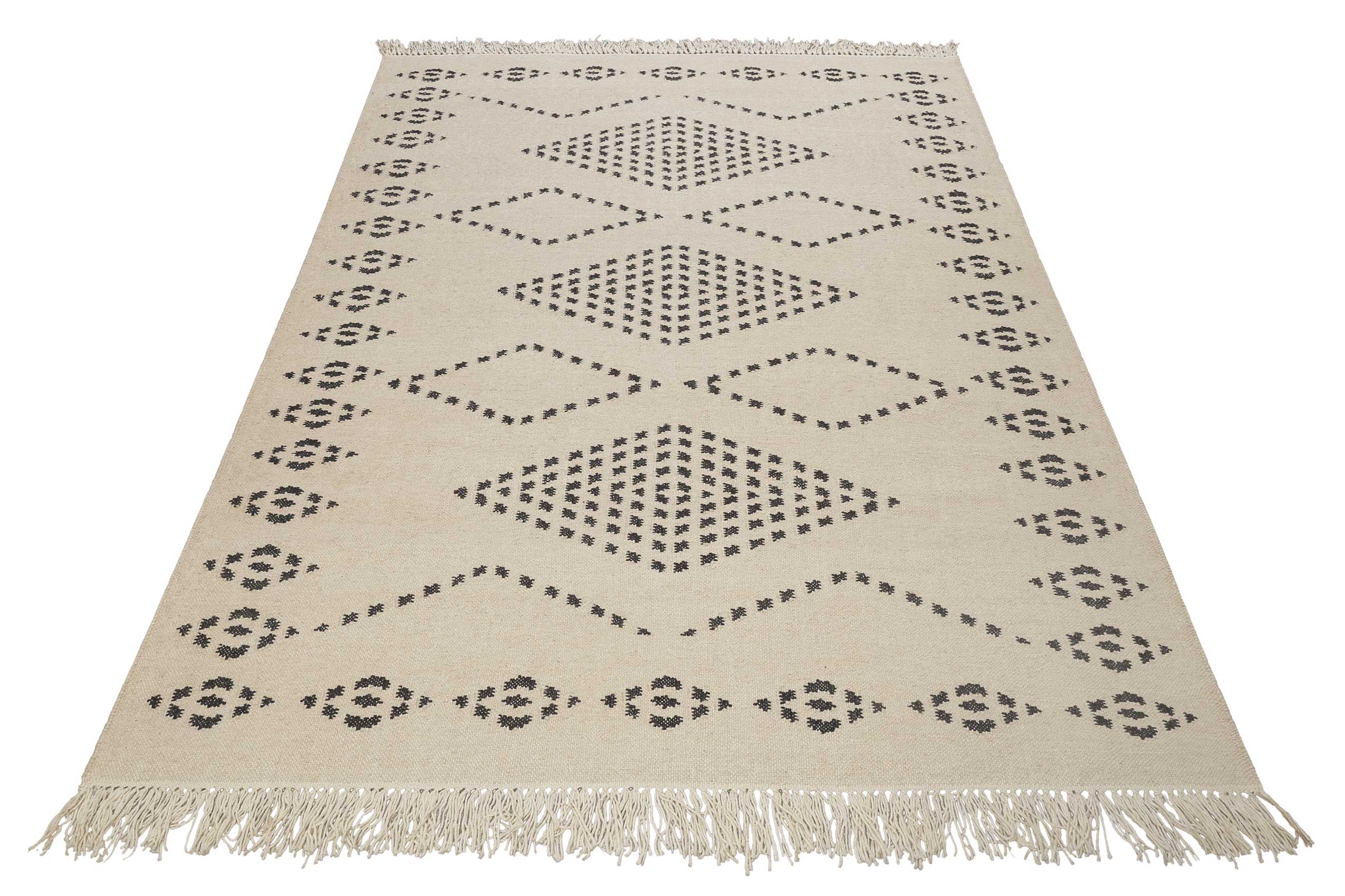 Kelim Teppich Creme Beige aus Wolle 