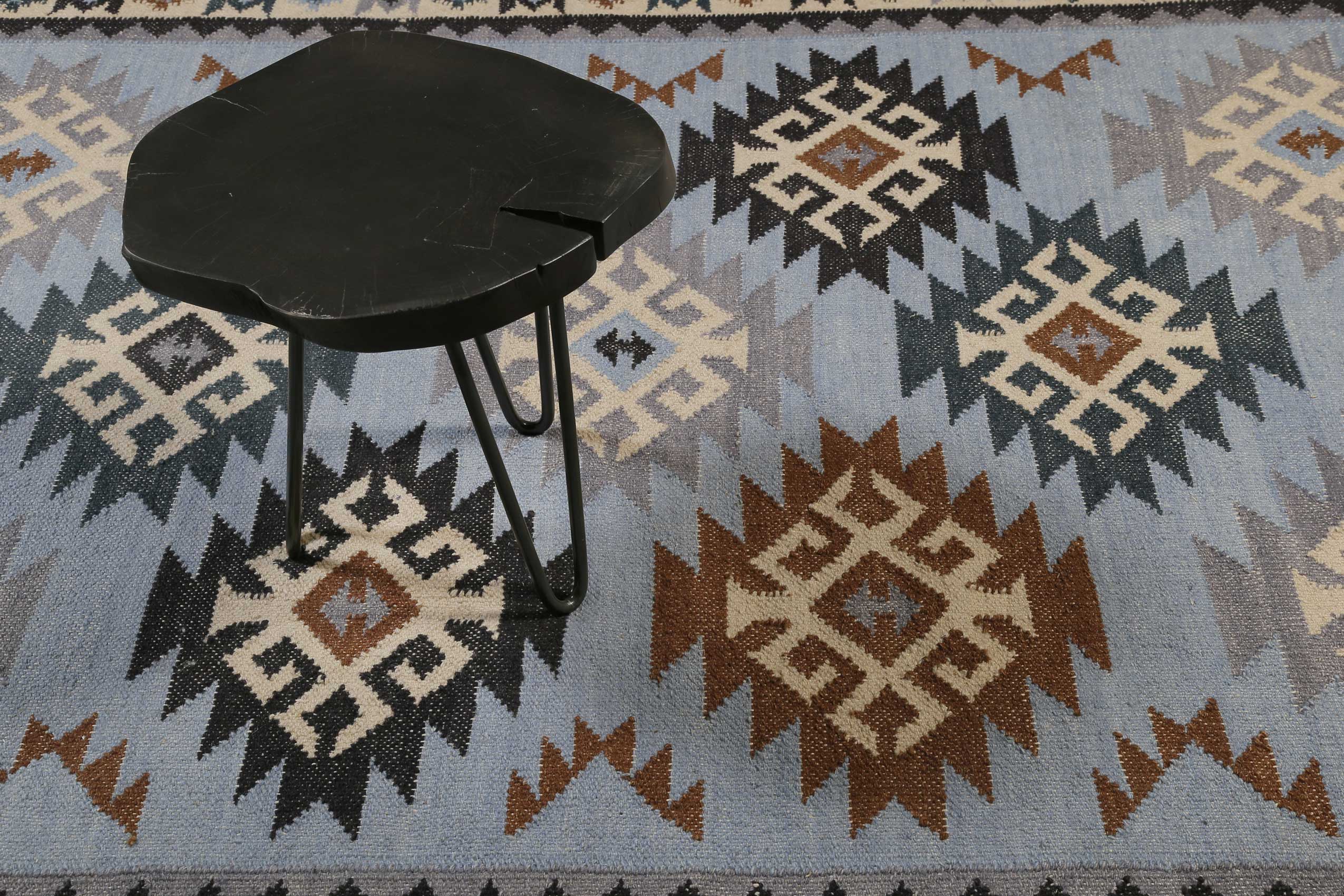 Kelim Teppich Hellblau aus Wolle 