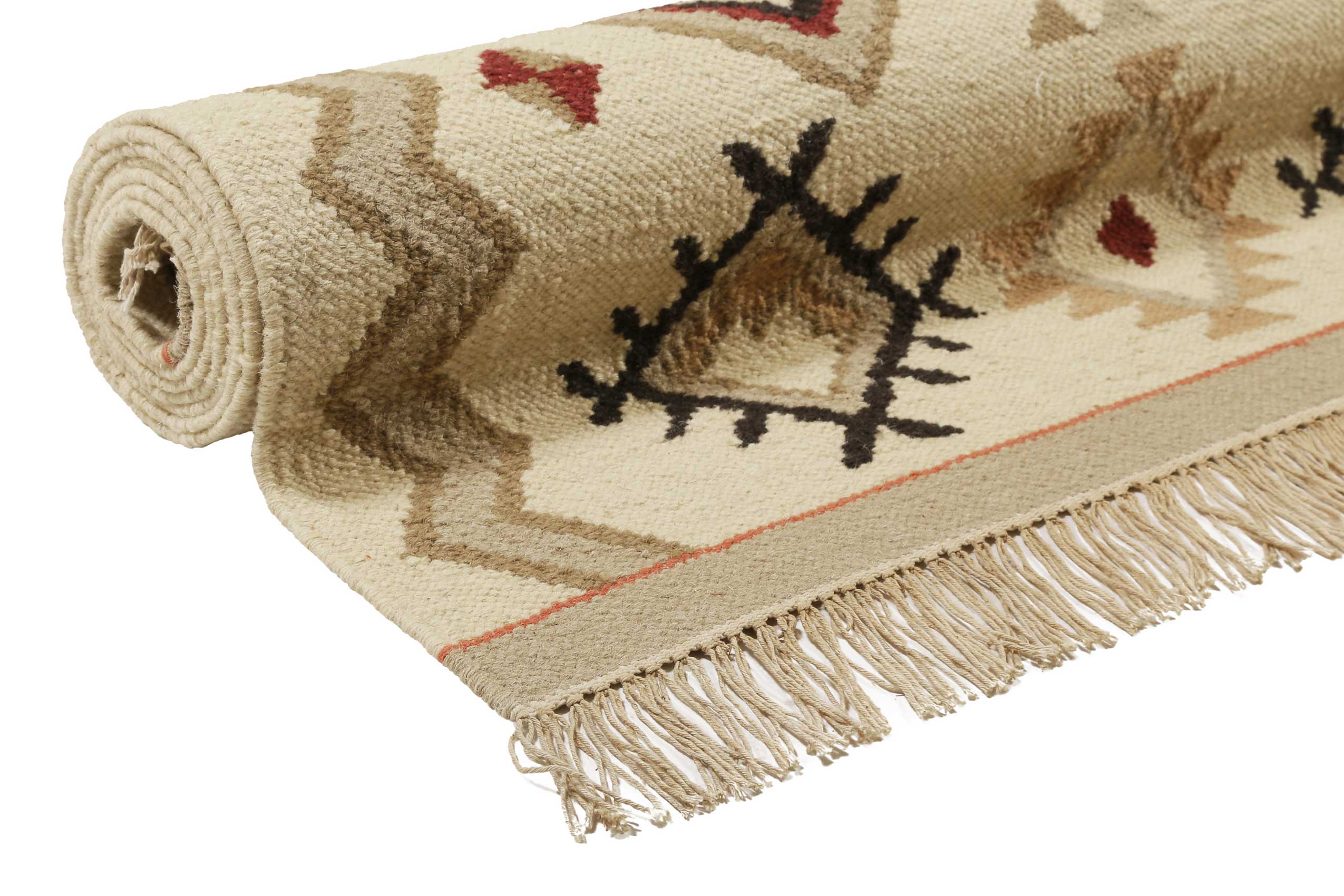 Kelim Teppich Creme Beige Rot aus Wolle » Brionne « Green Looop - Ansicht 7